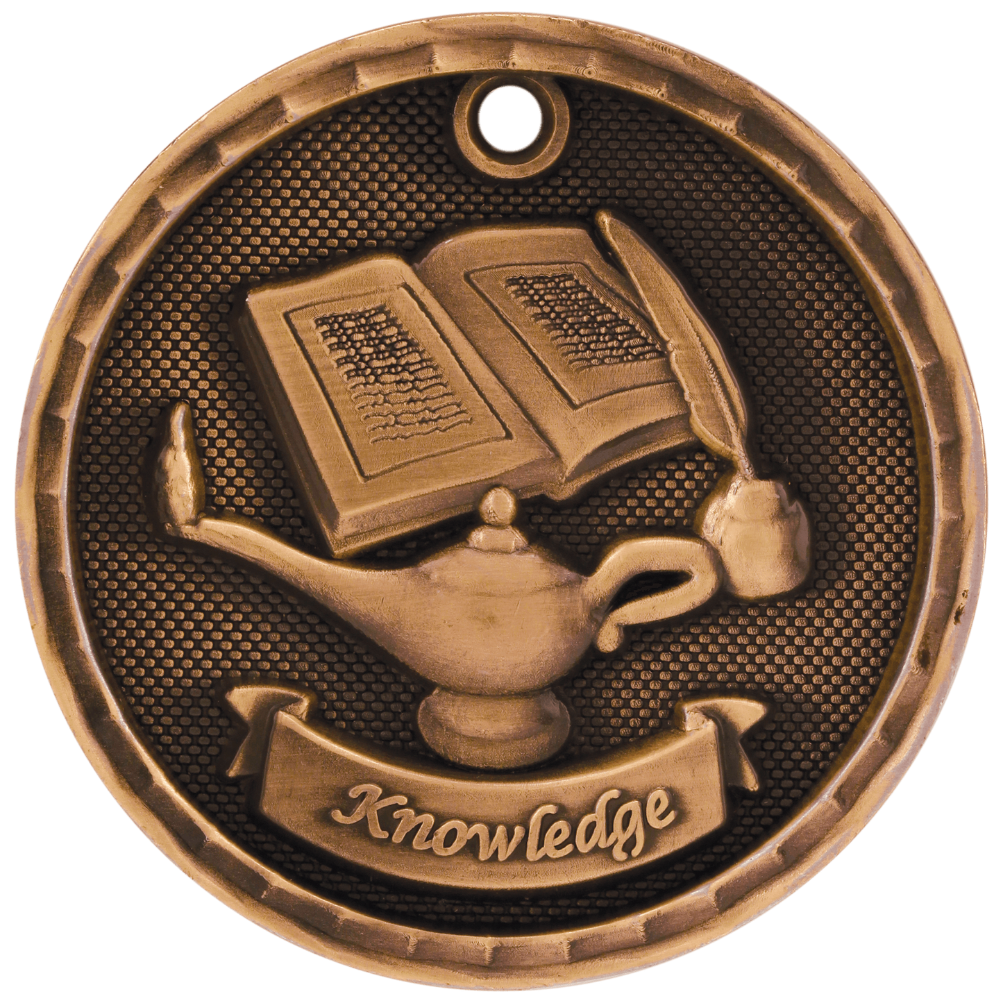 Antique Bronze 2" 3D Lamp of Knowledge Medal