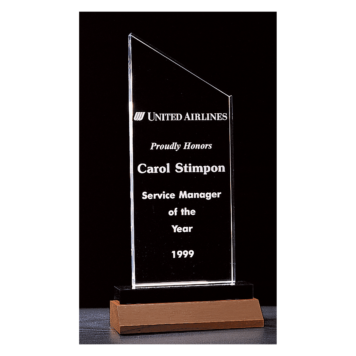 4 1/2" x 9 1/4" Zenith Series Clear Acrylic with Black Acrylic Base and Walnut Base