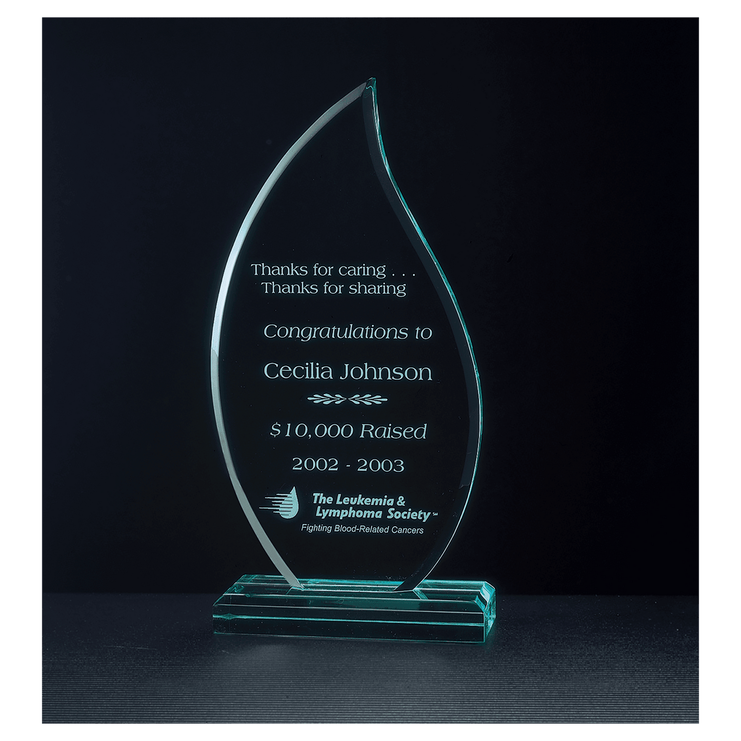 4 3/4" x 9 3/4" Flame Series Jade Acrylic Award