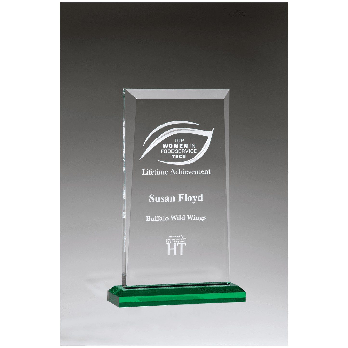 5" x 7 3/4" Apex Series Acrylic Award with Green Highlights and Green Base