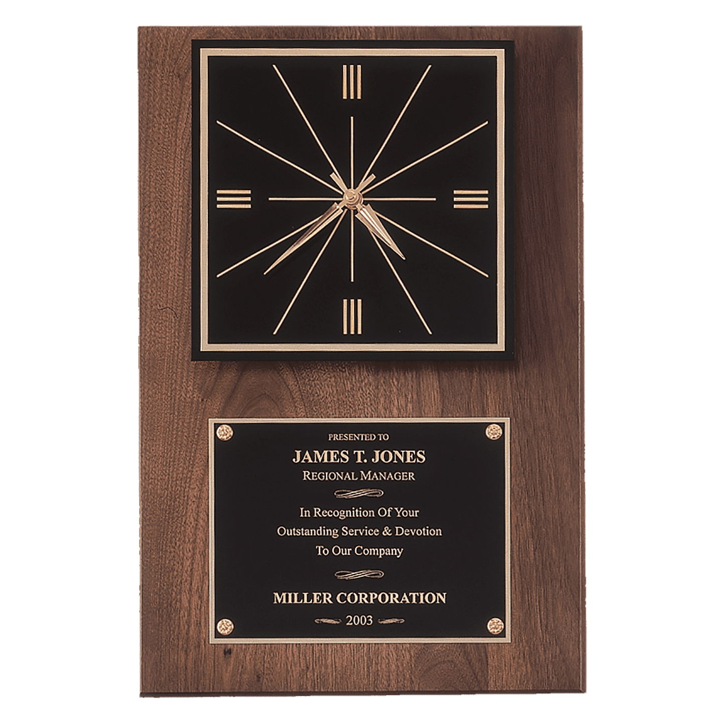 12" x 18" American Walnut Quartz Clock with Black Plate/Hangs Vertical or Horizontal
