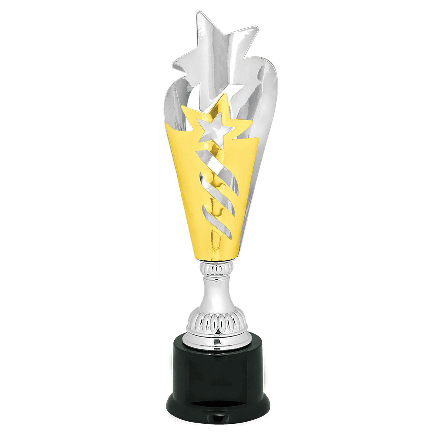 14" Silver & Gold Star Completed Metal Cup Trophy on Plastic Base