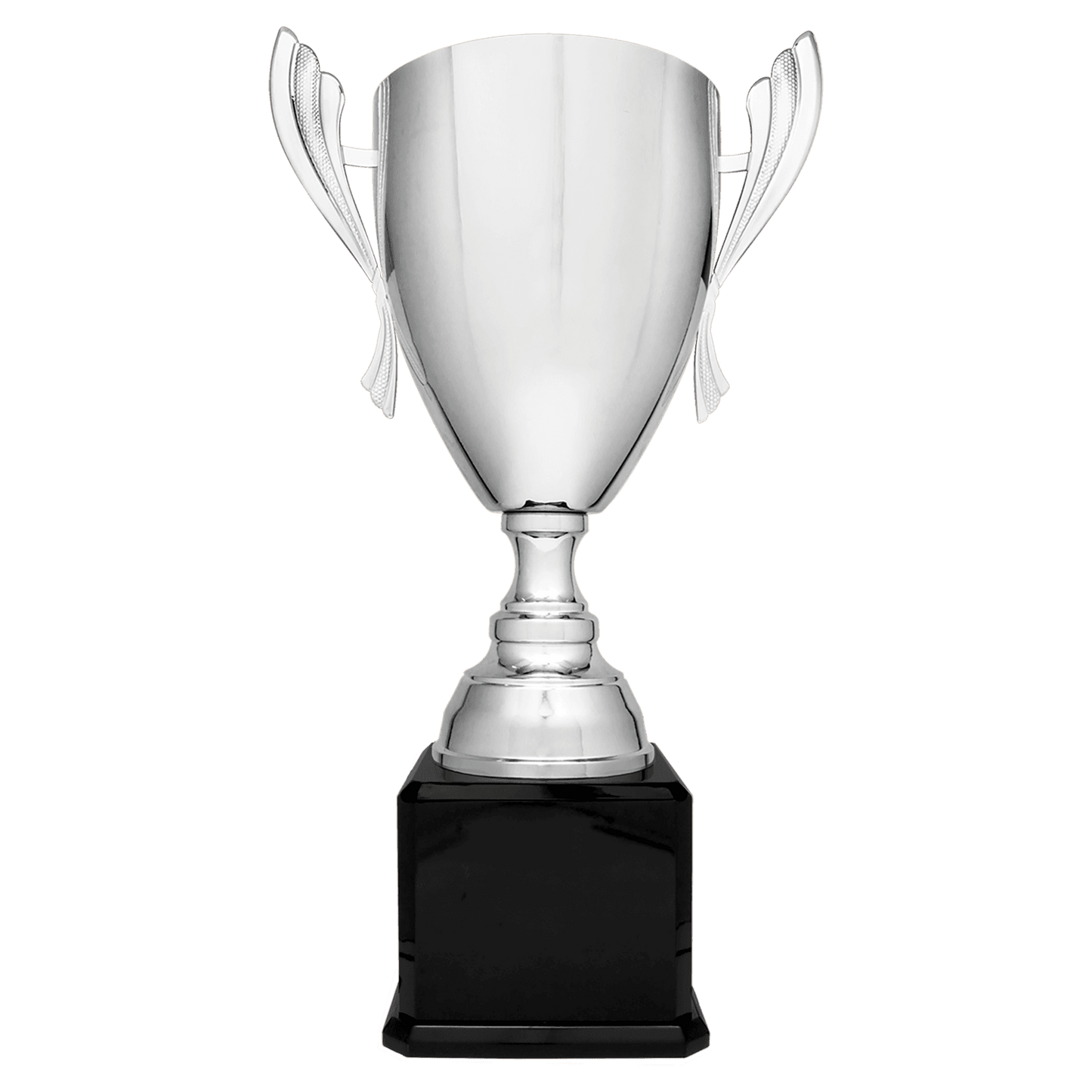Silver Completed Metal Cup Trophy on Black Royal 2 26 1/2" Piano Finish Base