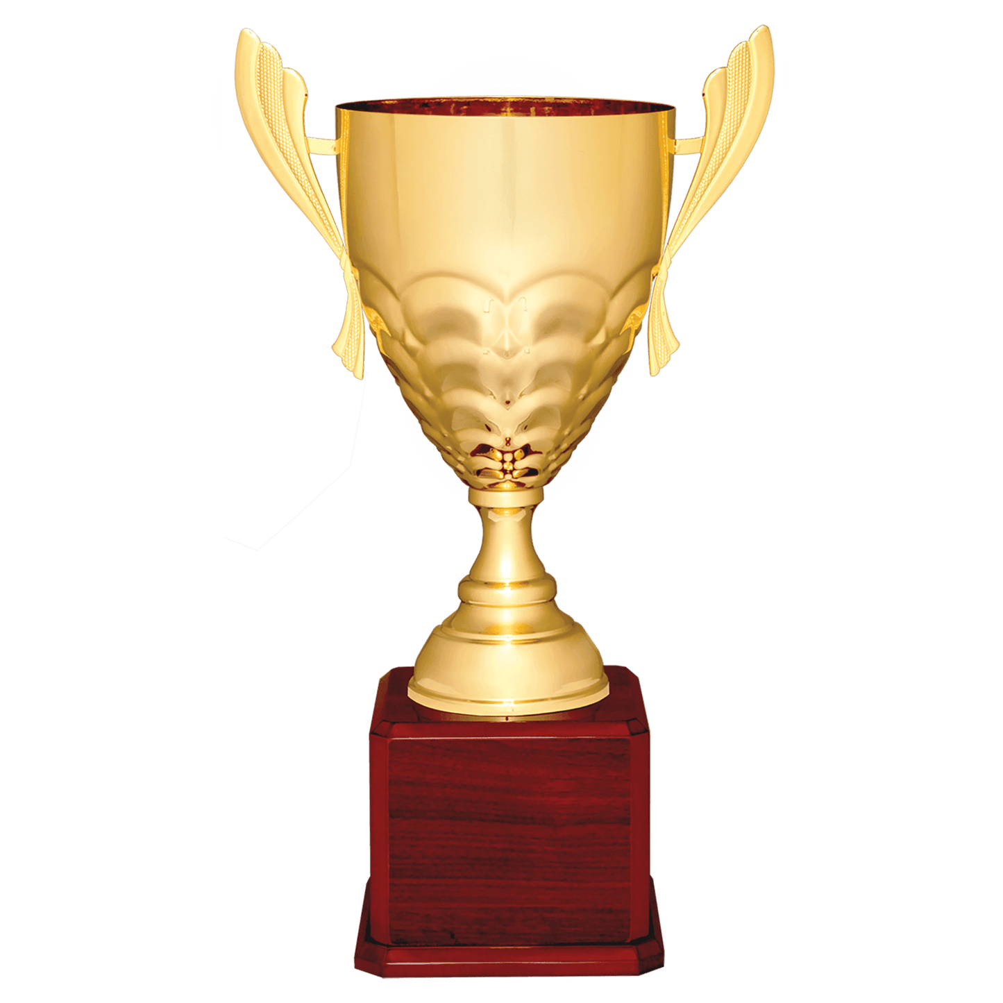 Gold Completed Metal Cup Trophy on Rosewood Royal 21" Piano Finish Base
