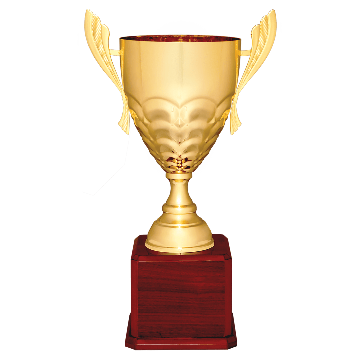 Gold Completed Metal Cup Trophy on Rosewood Royal 23 1/2" Piano Finish Base