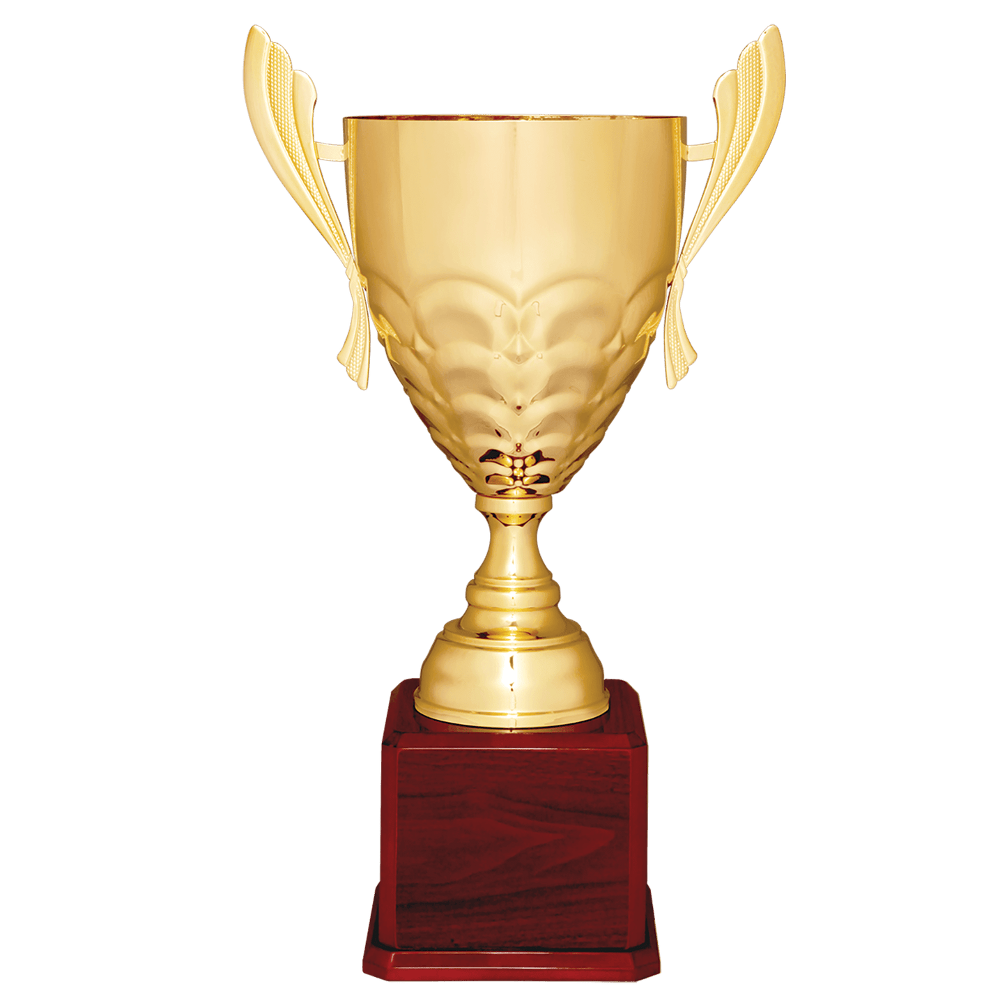 Gold Completed Metal Cup Trophy on Rosewood Royal 25 1/4" Piano Finish Base