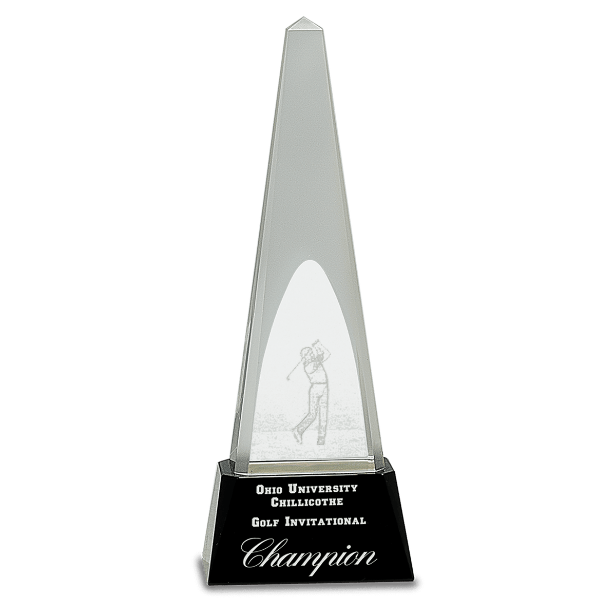 10 1/4" Clear Crystal 3D Golf Spire on Black Pedestal Base