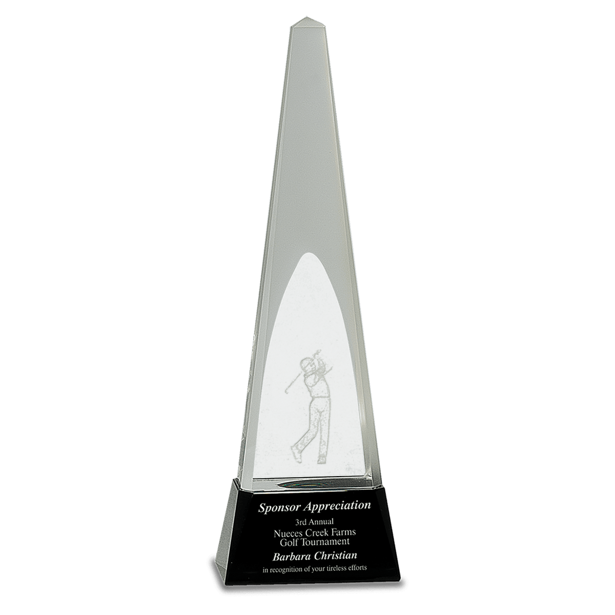 11 1/2" Clear Crystal 3D Golf Spire on Black Pedestal Base