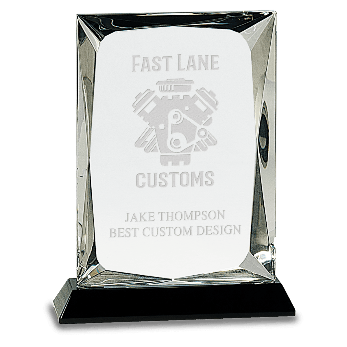 7" Clear Crystal Rectangle on Black Base