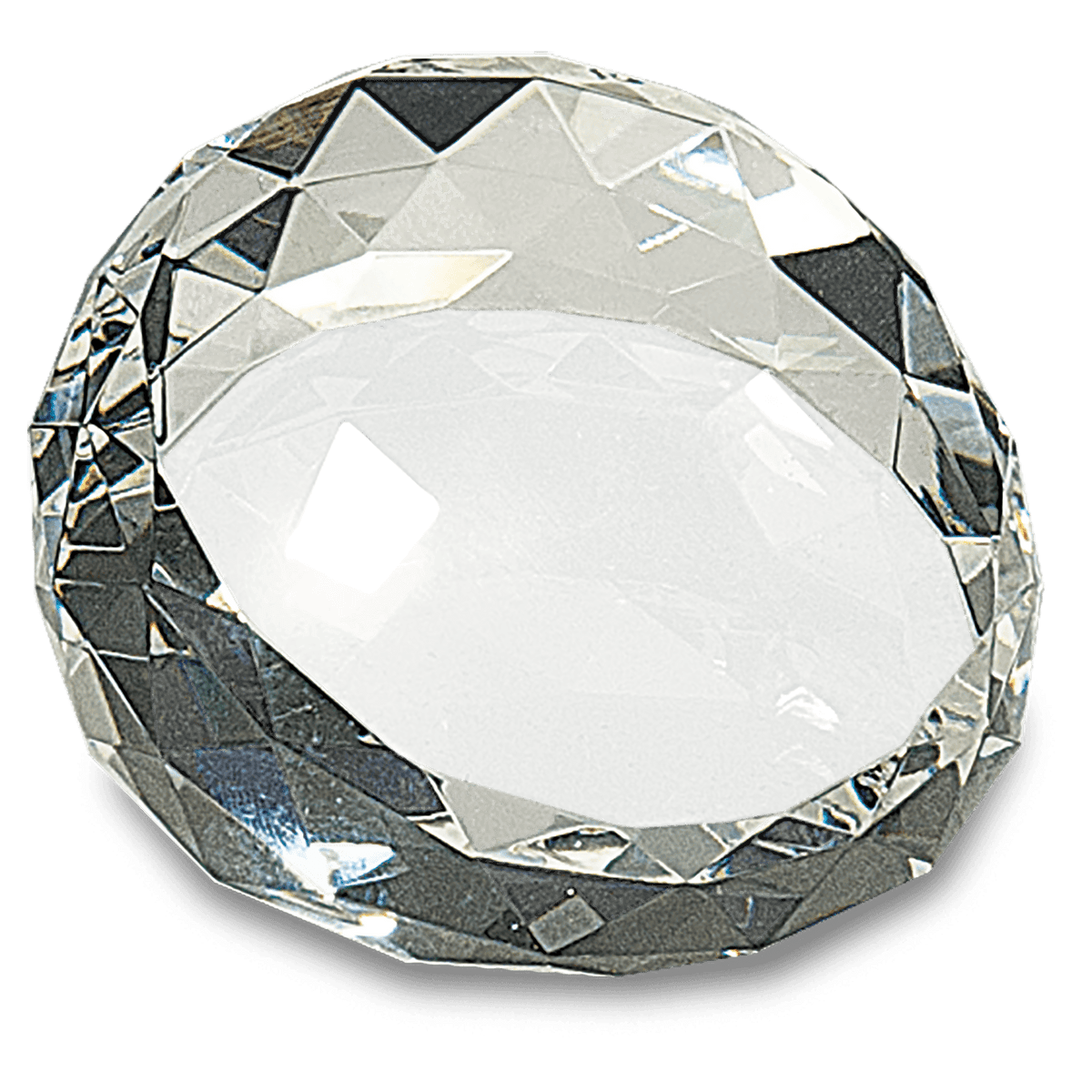 2 1/2" x 1 3/4" Clear Round Crystal Facet Paperweight
