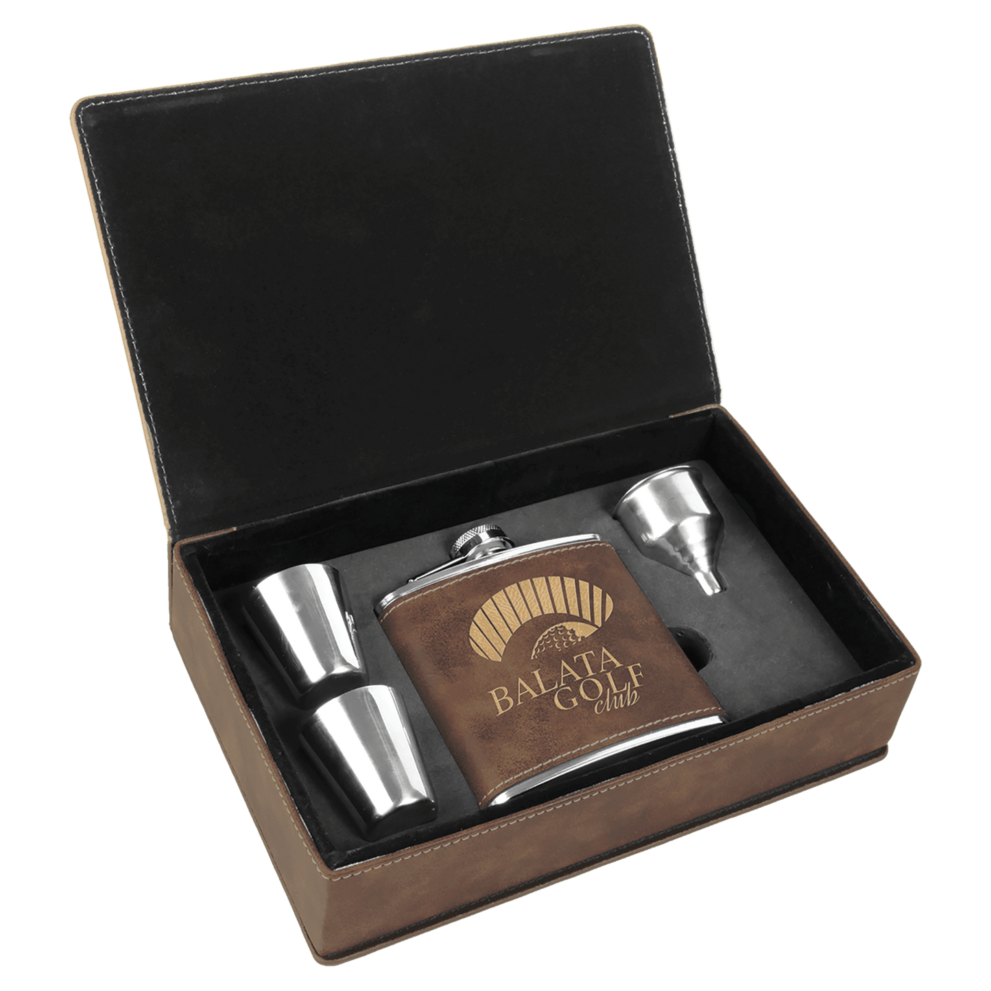 6 oz. Rustic/Gold Laserable Leatherette Flask Gift Set