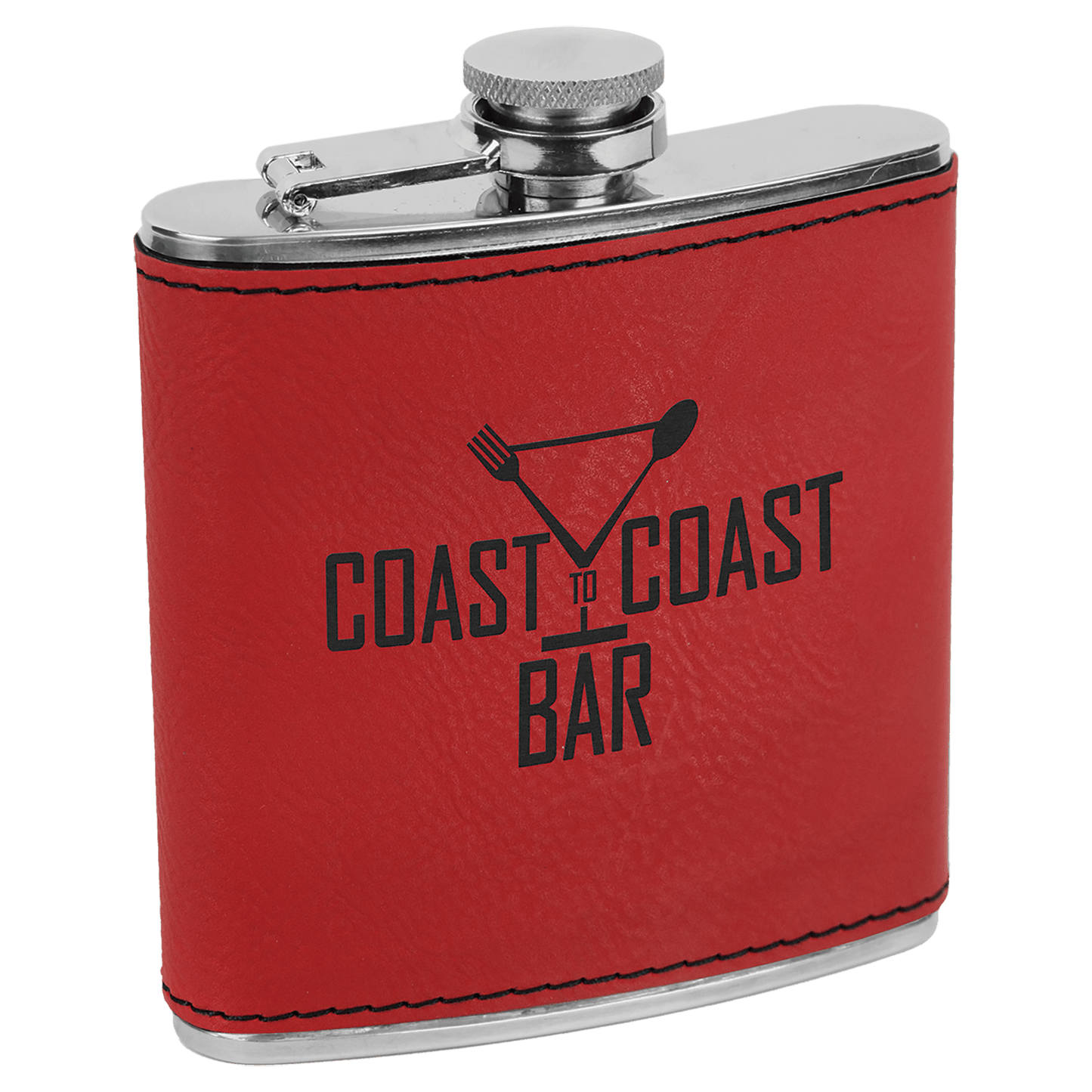 Red 6 oz. Laserable Leatherette Stainless Steel Flask