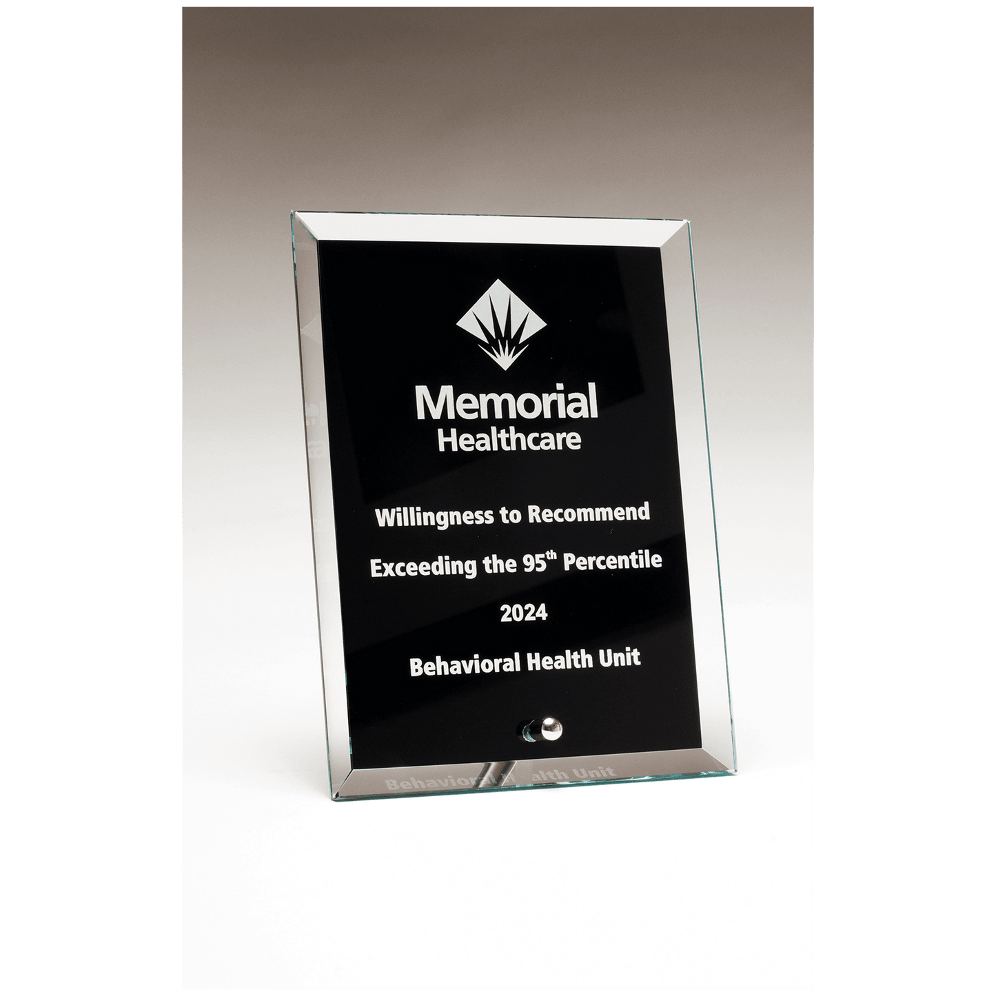 6" x 8" Clear Glass Plaque with Painted Black Background, Silv er Plated Easel Post