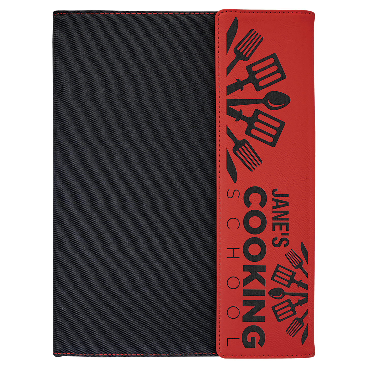 Red Laserable Leatherette / Black 9 1/2" x 12" Canvas Portfolio with Notepad