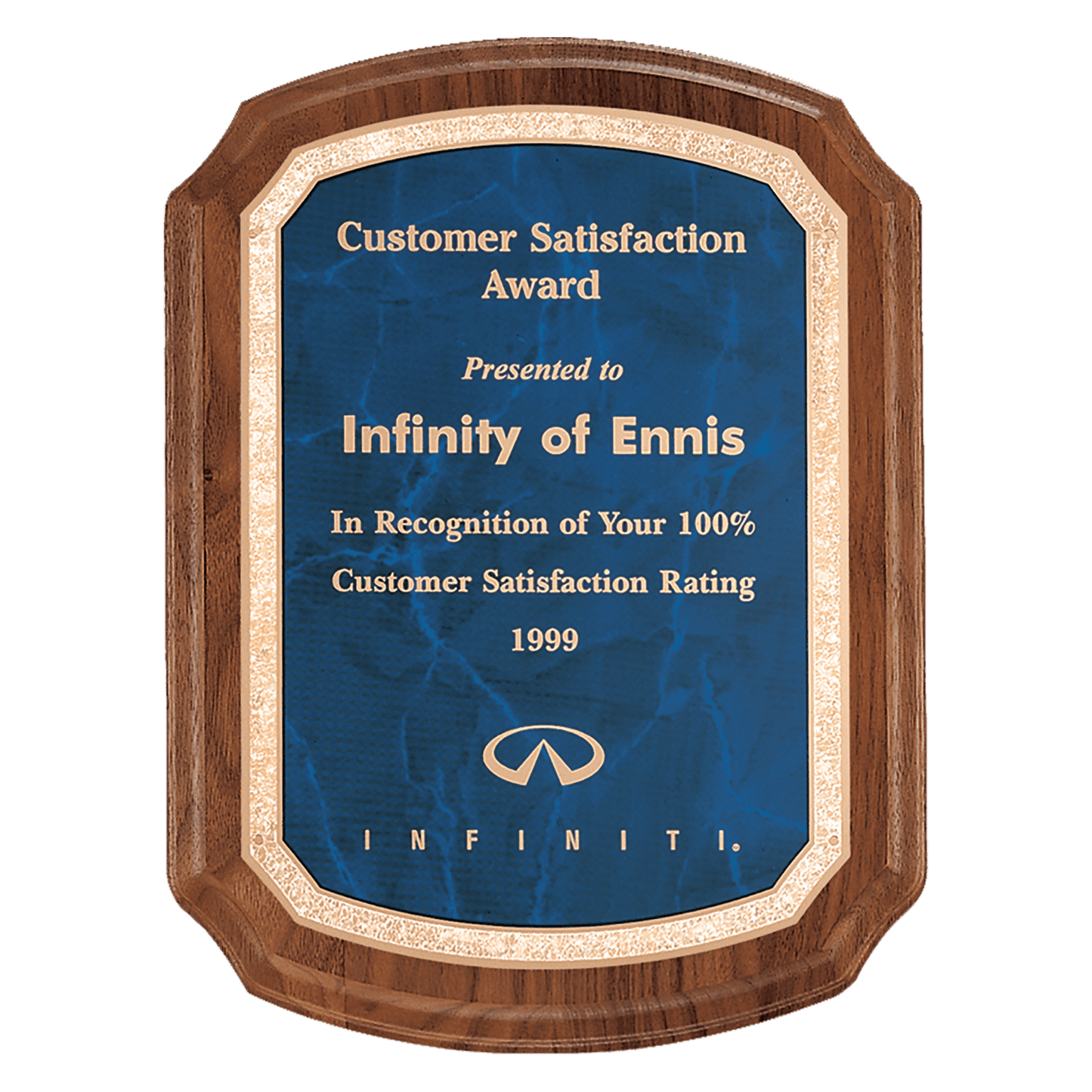 7" x 8" Coventry Series American Walnut Plaque with Gold Border Sapphire LaserFX Plate