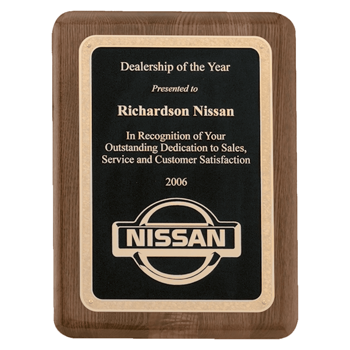 Walnut Piano Finish Plaque with Textured Black/Gold 8" x 10 1/2" Airflyte Florentine Border LaserFX Plate