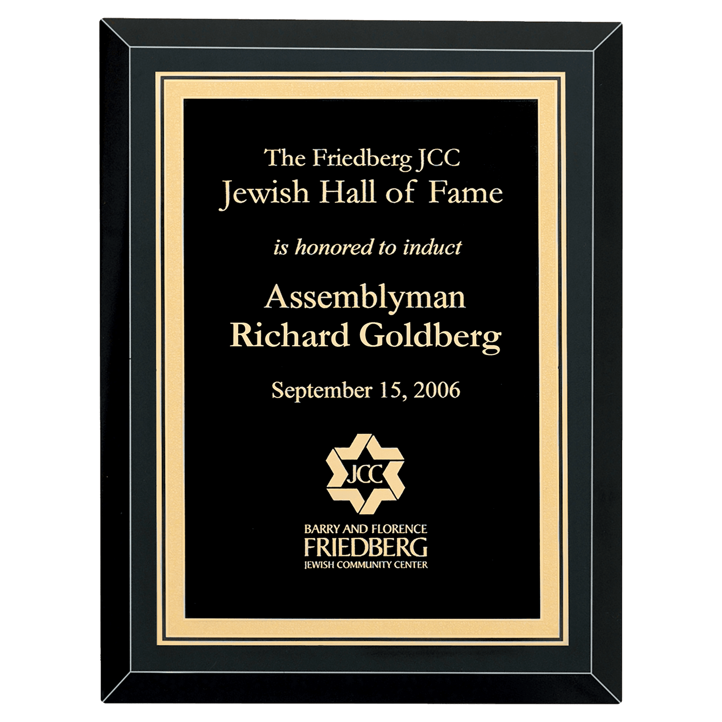 8" x 10" Airflyte Premium Black Mirror Glass Plaque with Gold Florentine Border LaserFX Plate