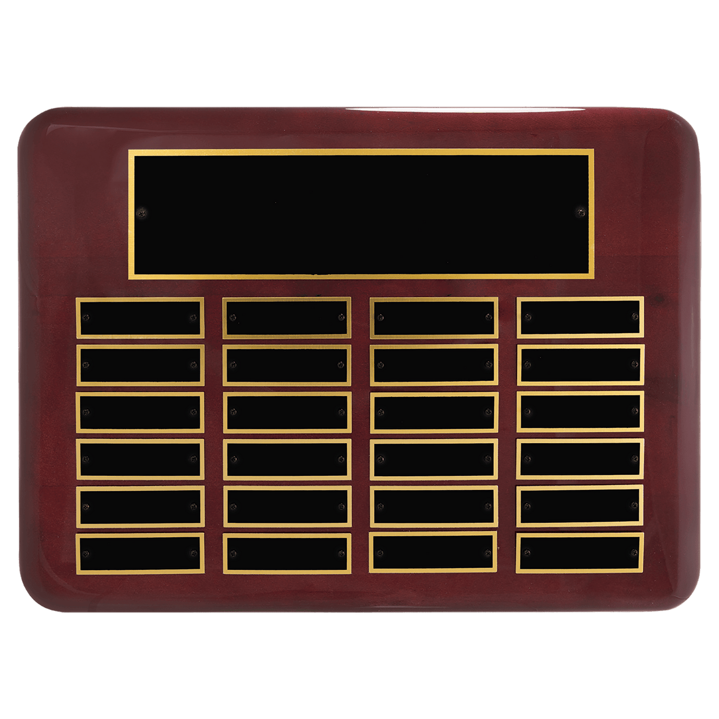 11" x 15"/Plates 7/8" x 2 3/4" Rosewood Piano Finish 24 Plate Perpetual Plaque with Black Brass Plates