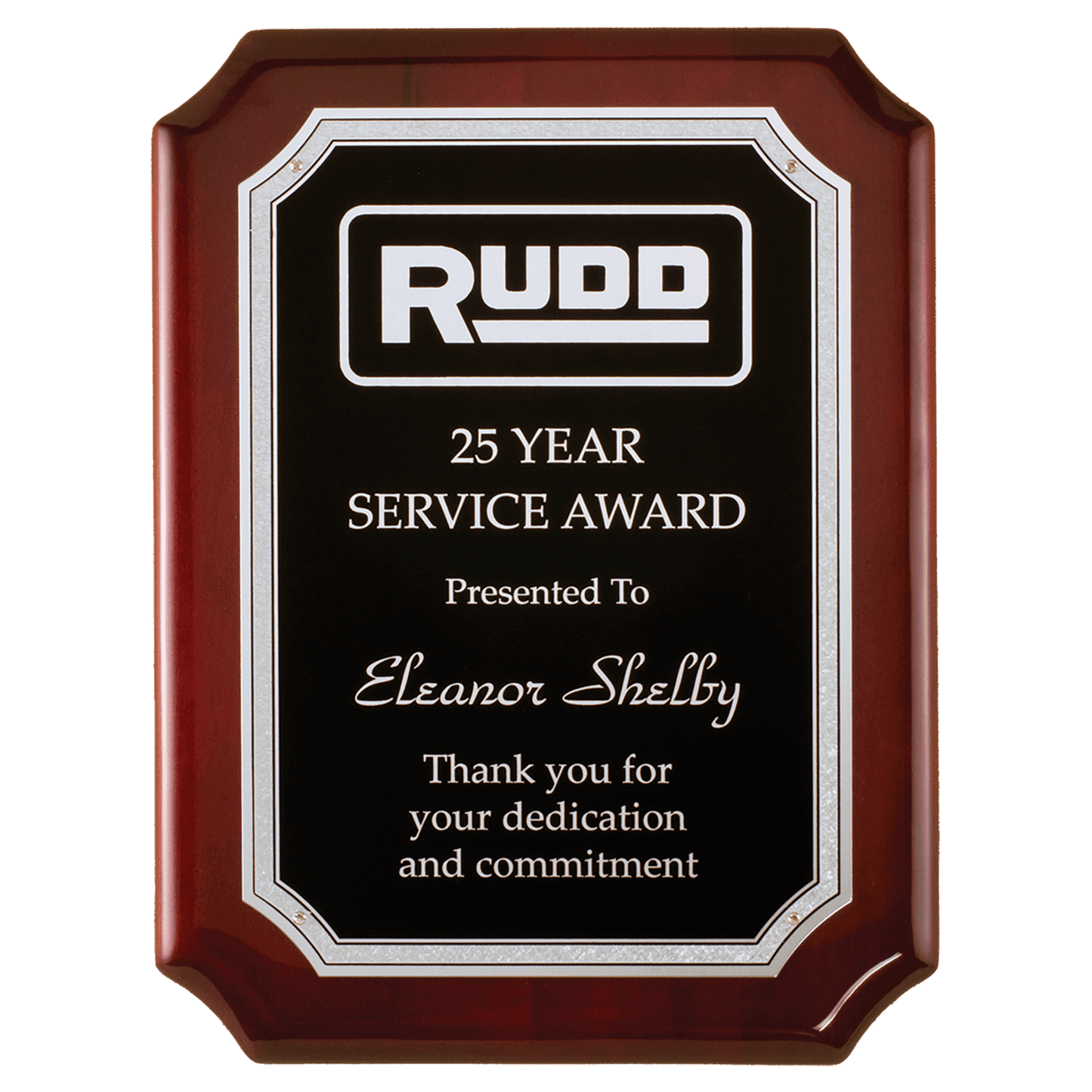 8" x 10 1/2" Rosewood High Gloss Plaque with Silver Florentine Border BlackTextured Plate