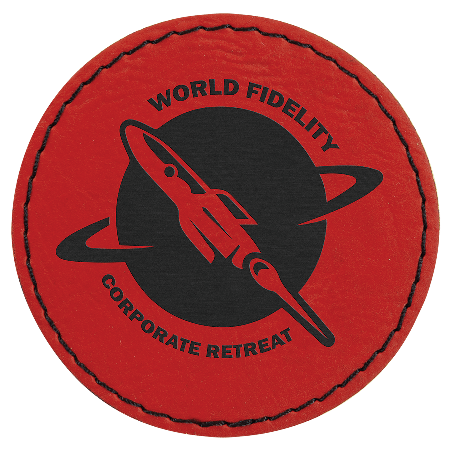 Red 2 1/2" Round Laserable Leatherette Patch with Adhesive