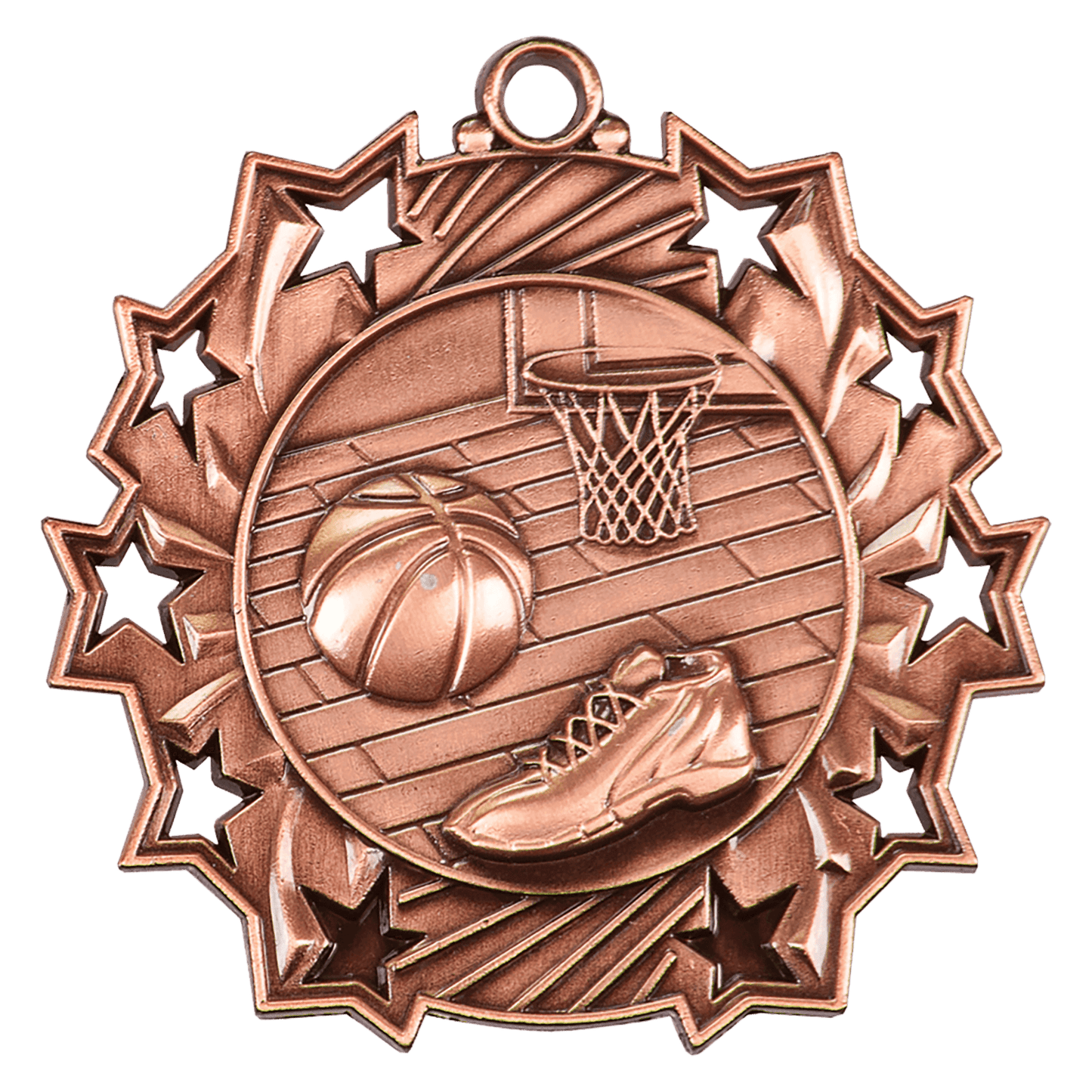 Antique Bronze 2 1/4" Basketball Ten Star Medal
