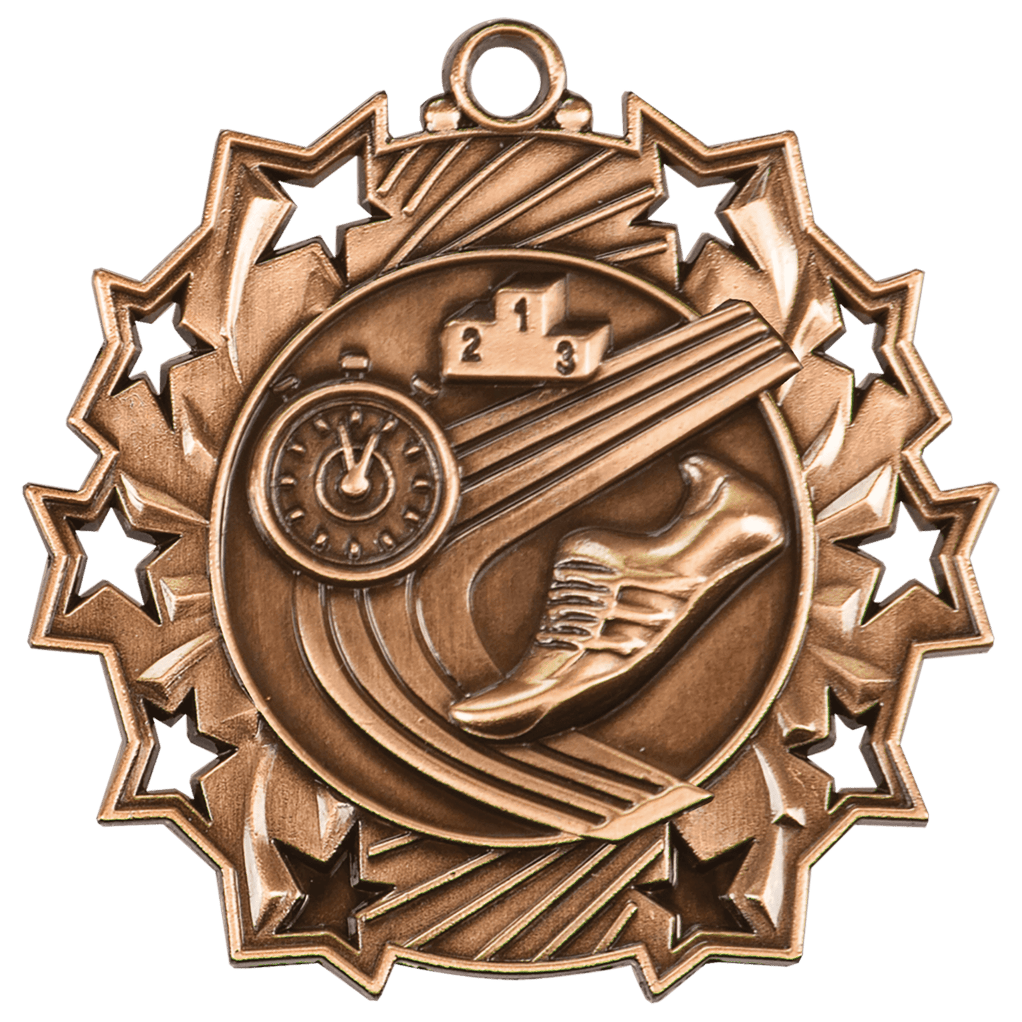 Antique Bronze 2 1/4" Track Ten Star Medal