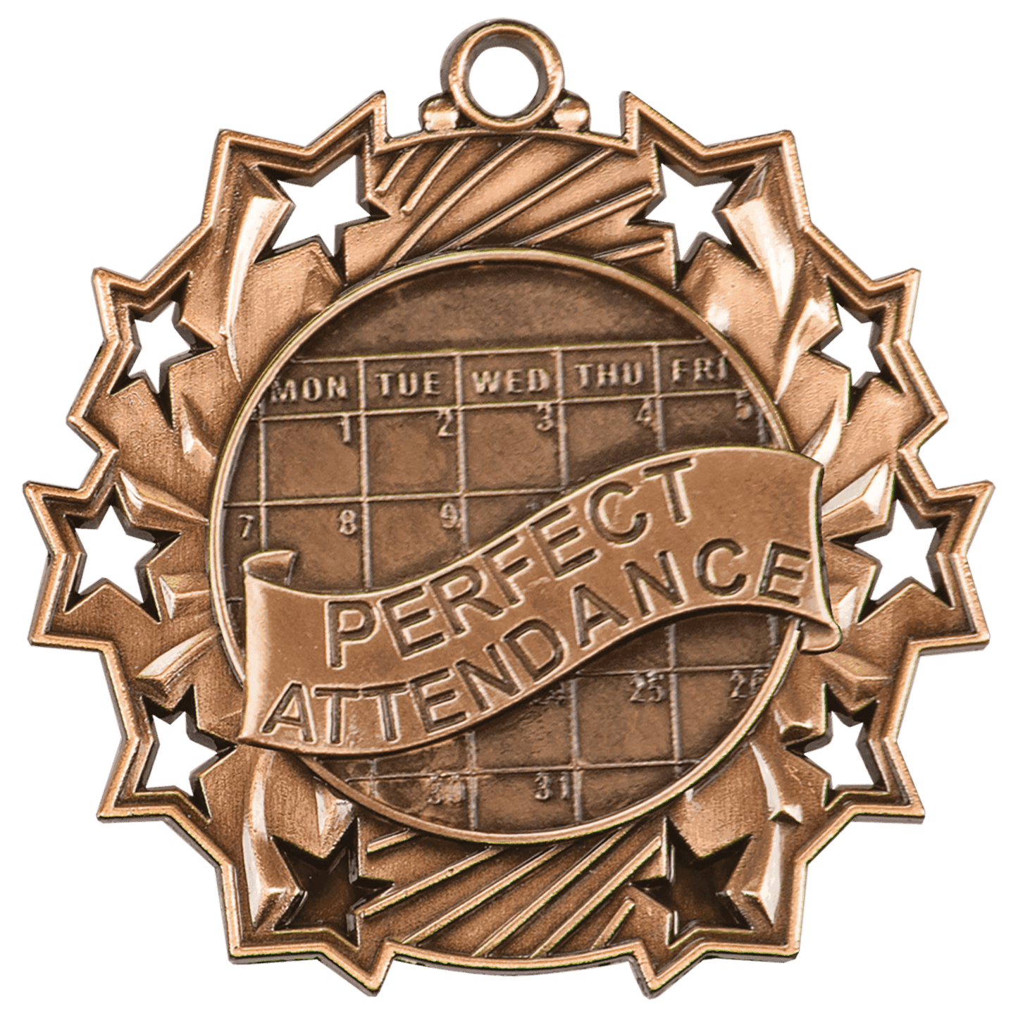 Antique Bronze 2 1/4" Perfect Attendance Ten Star Medal