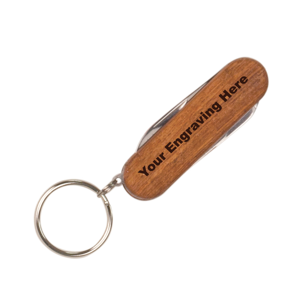 GFT001 - Wooden 3-Function Pocket Knife with Keychain -2 1/4"