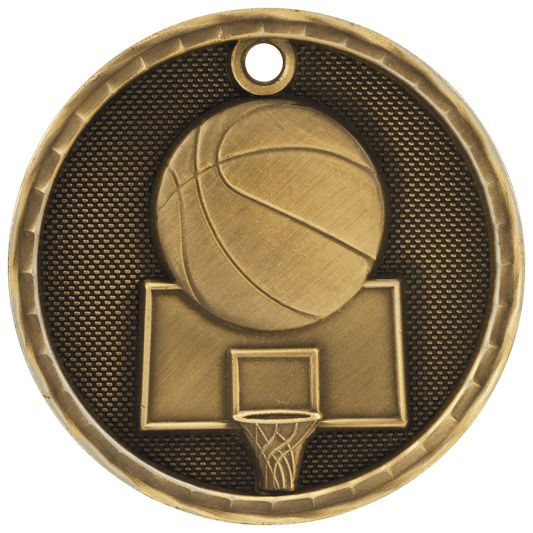Antique Gold 2" 3D Basketball Medal