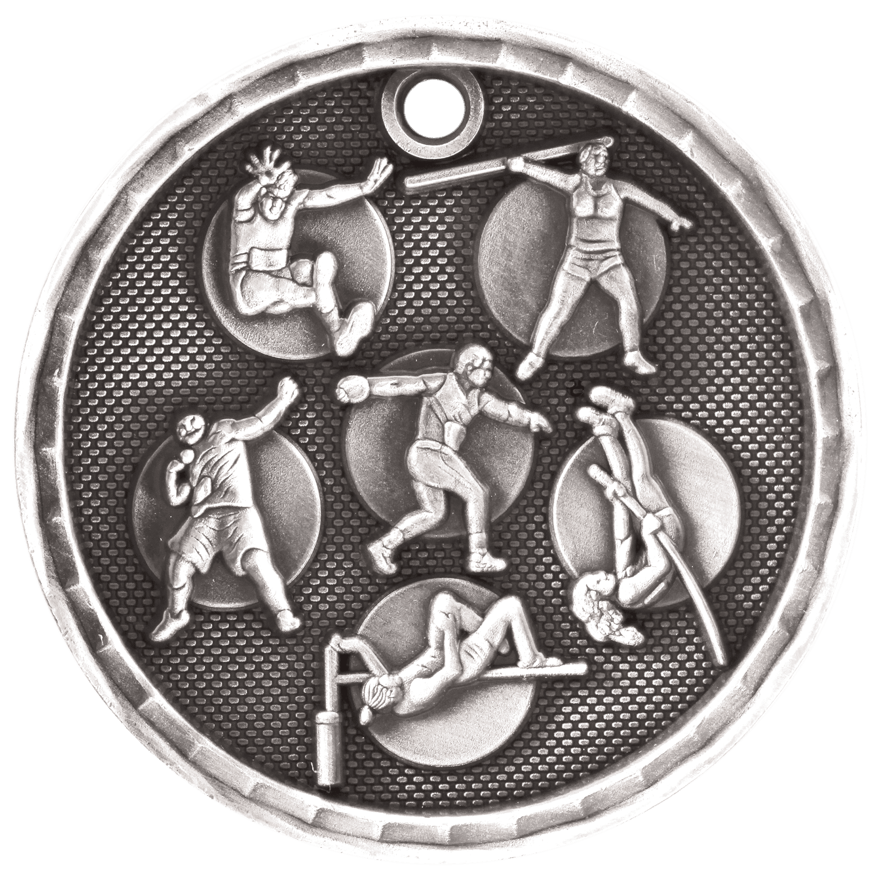 Antique Silver 2" 3D Track and Field Medal