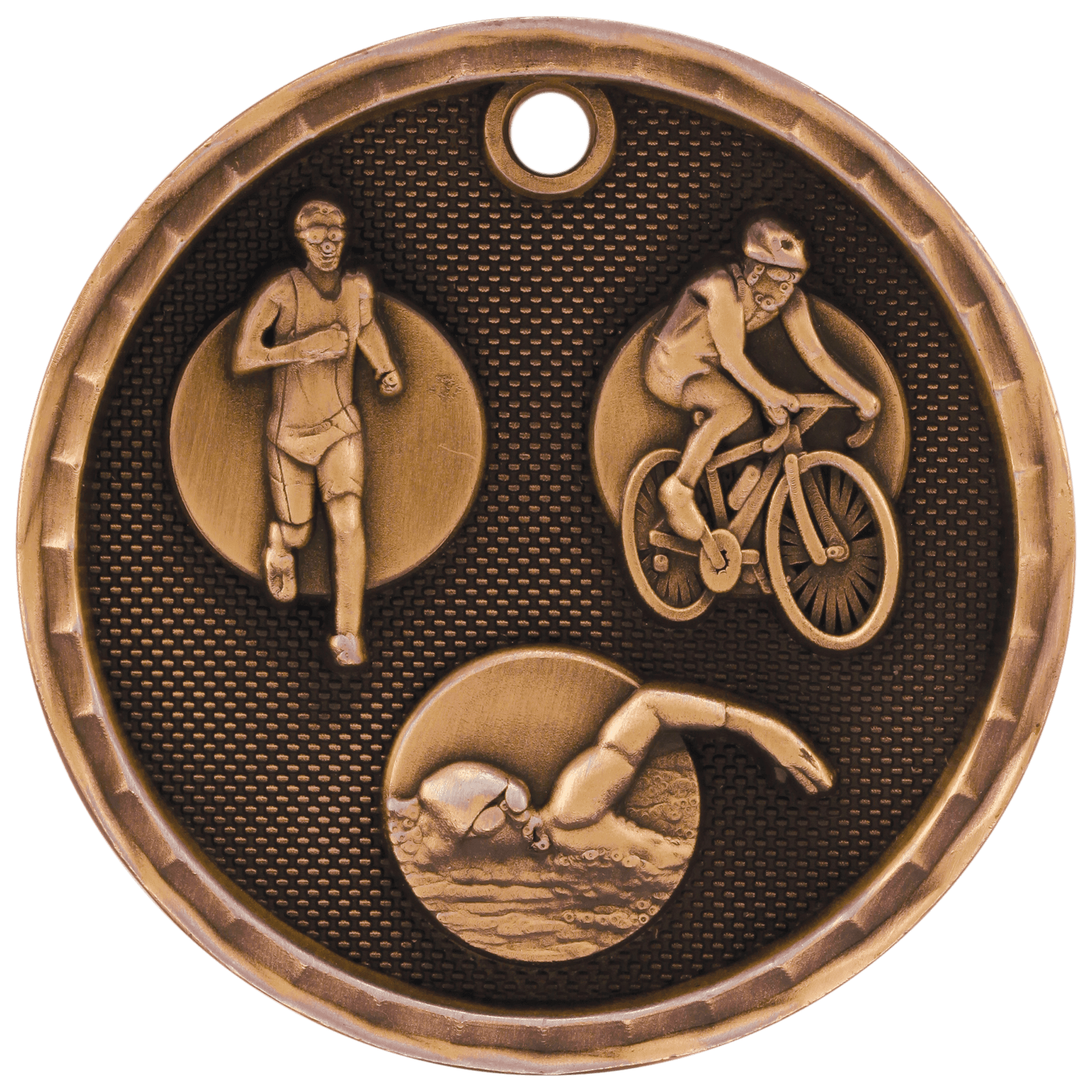 Antique Bronze 2" 3D Triathlon Medal