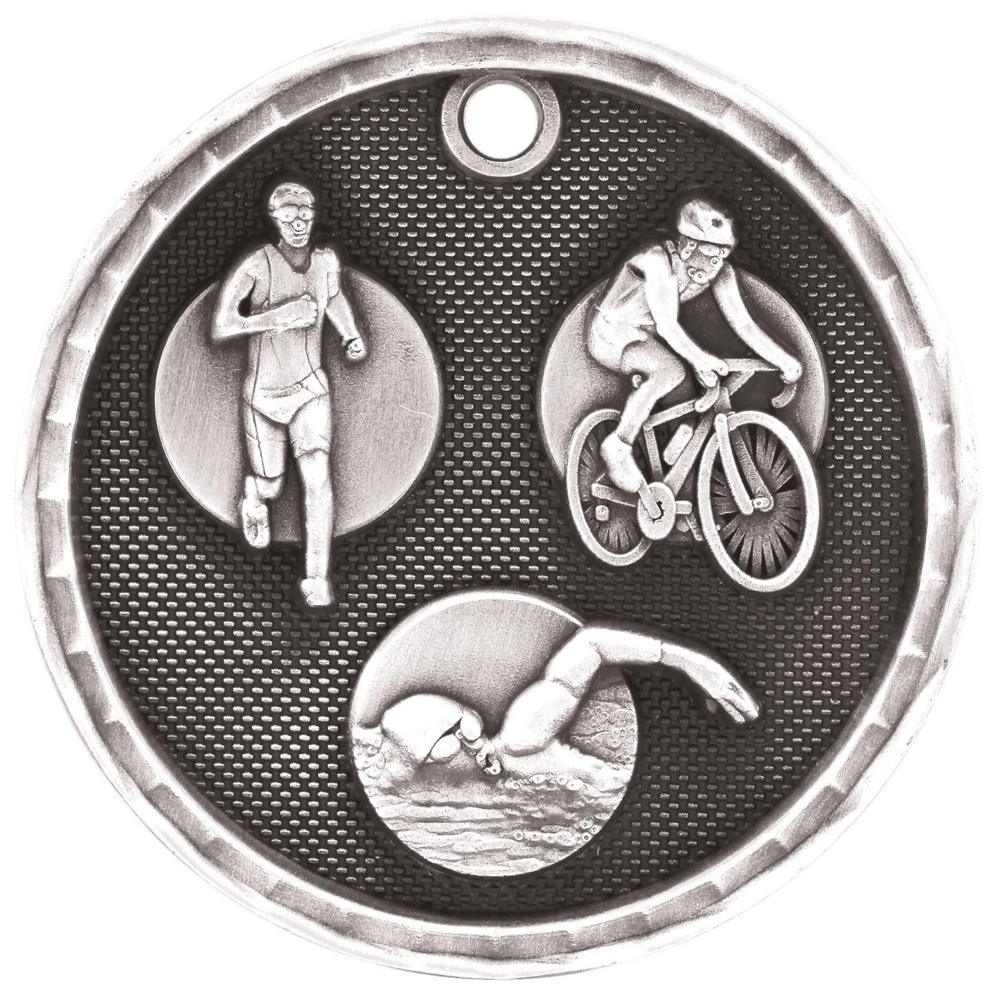 Antique Silver 2" 3D Triathlon Medal