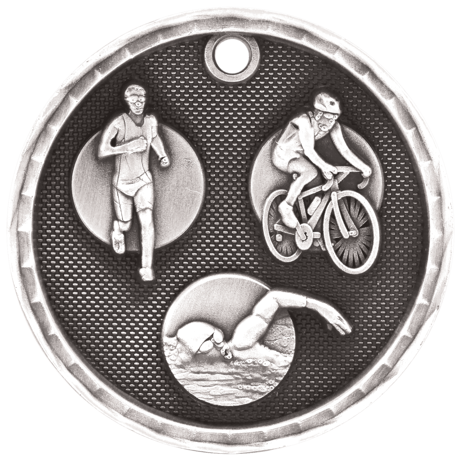 Antique Silver 2" 3D Triathlon Medal