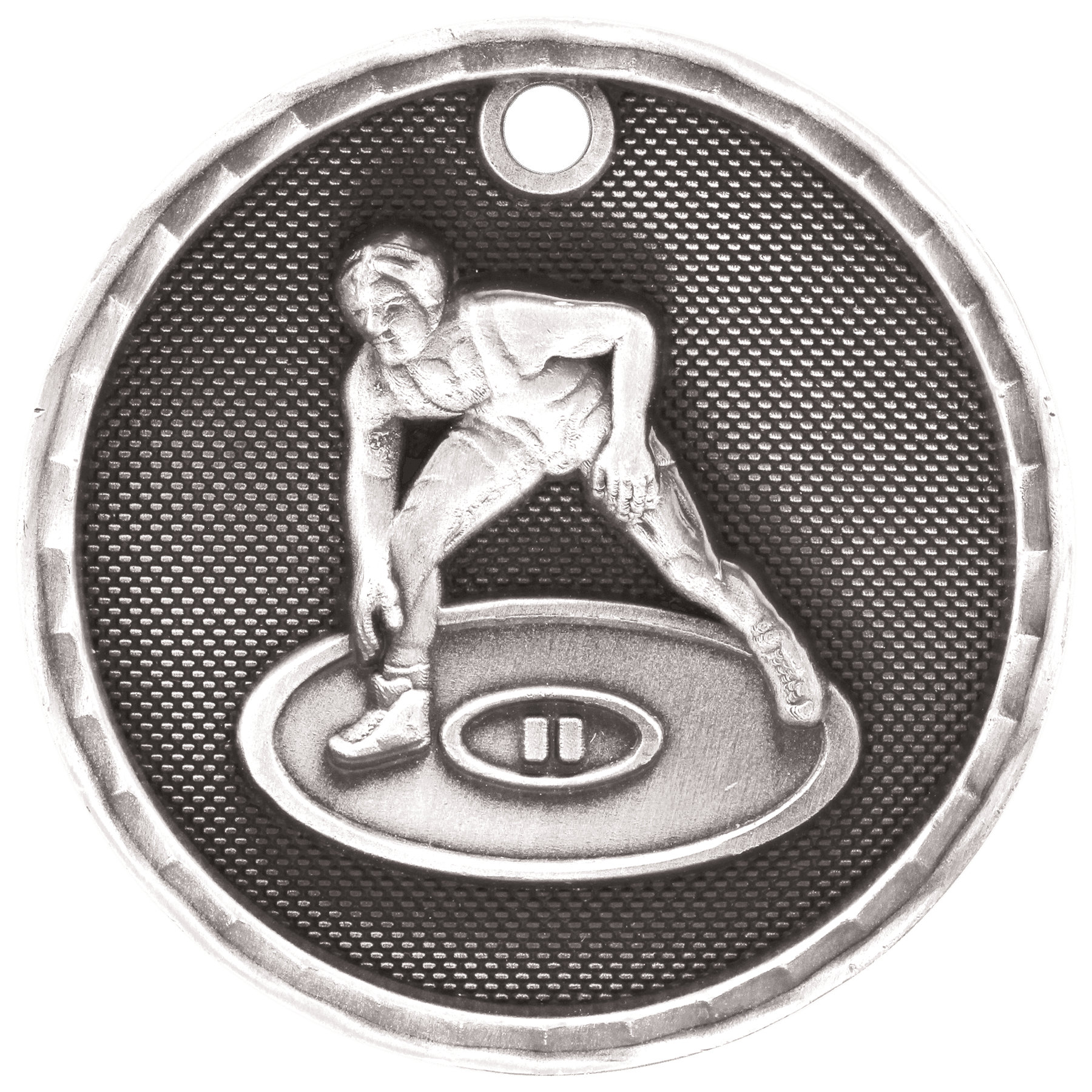Antique Silver 2" 3D Wrestling Medal