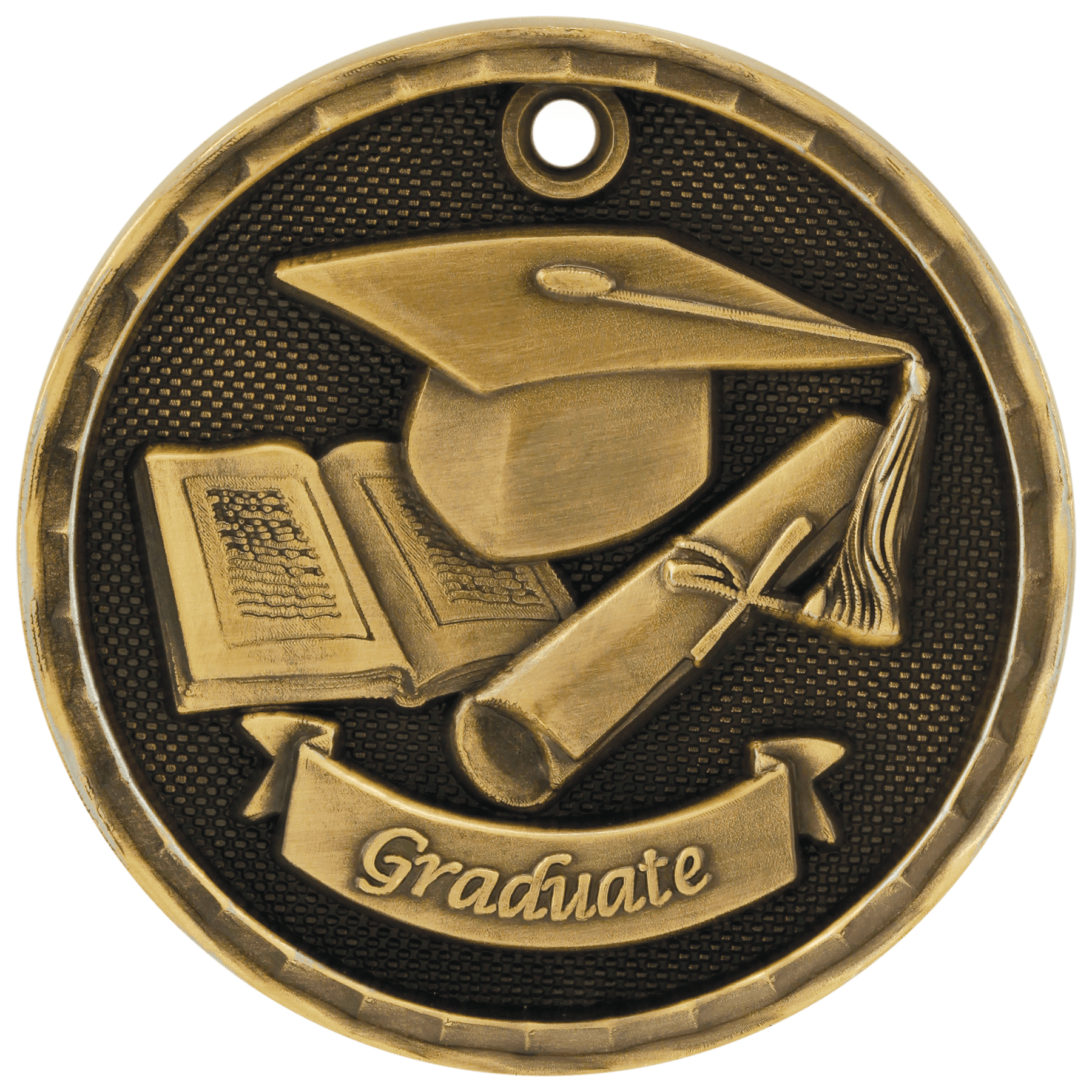 Antique Gold 2" 3D Graduate Medal