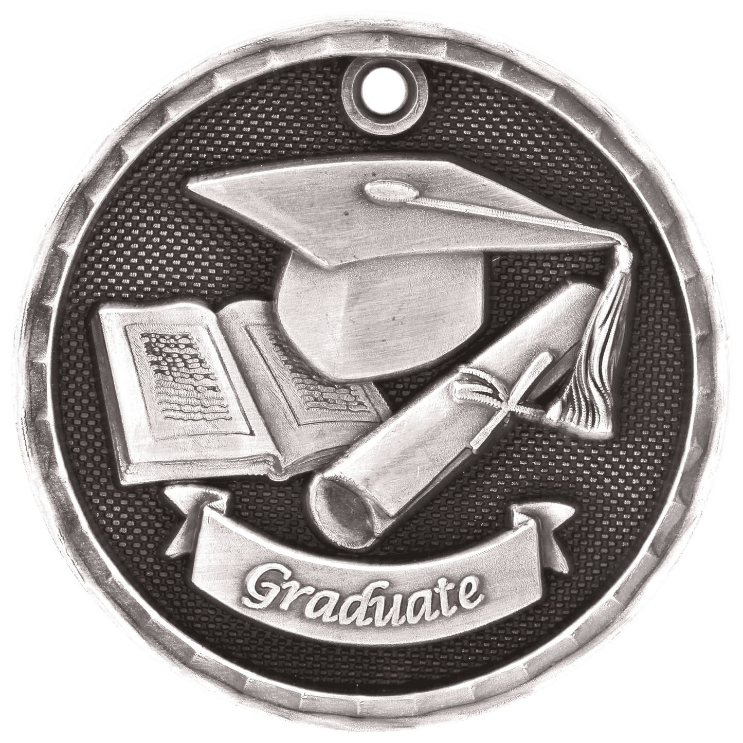 Antique Silver 2" 3D Graduate Medal