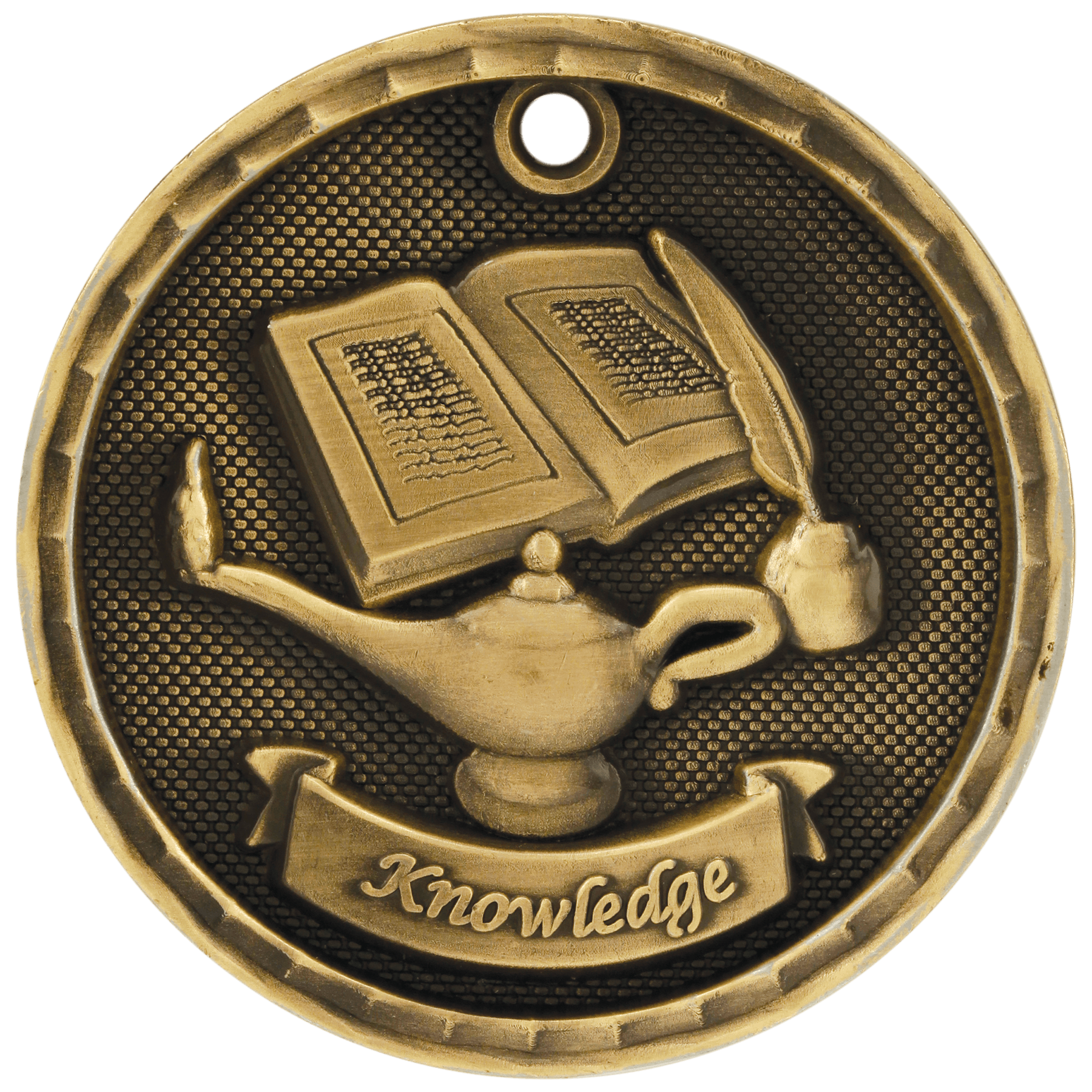 Antique Gold 2" 3D Lamp of Knowledge Medal