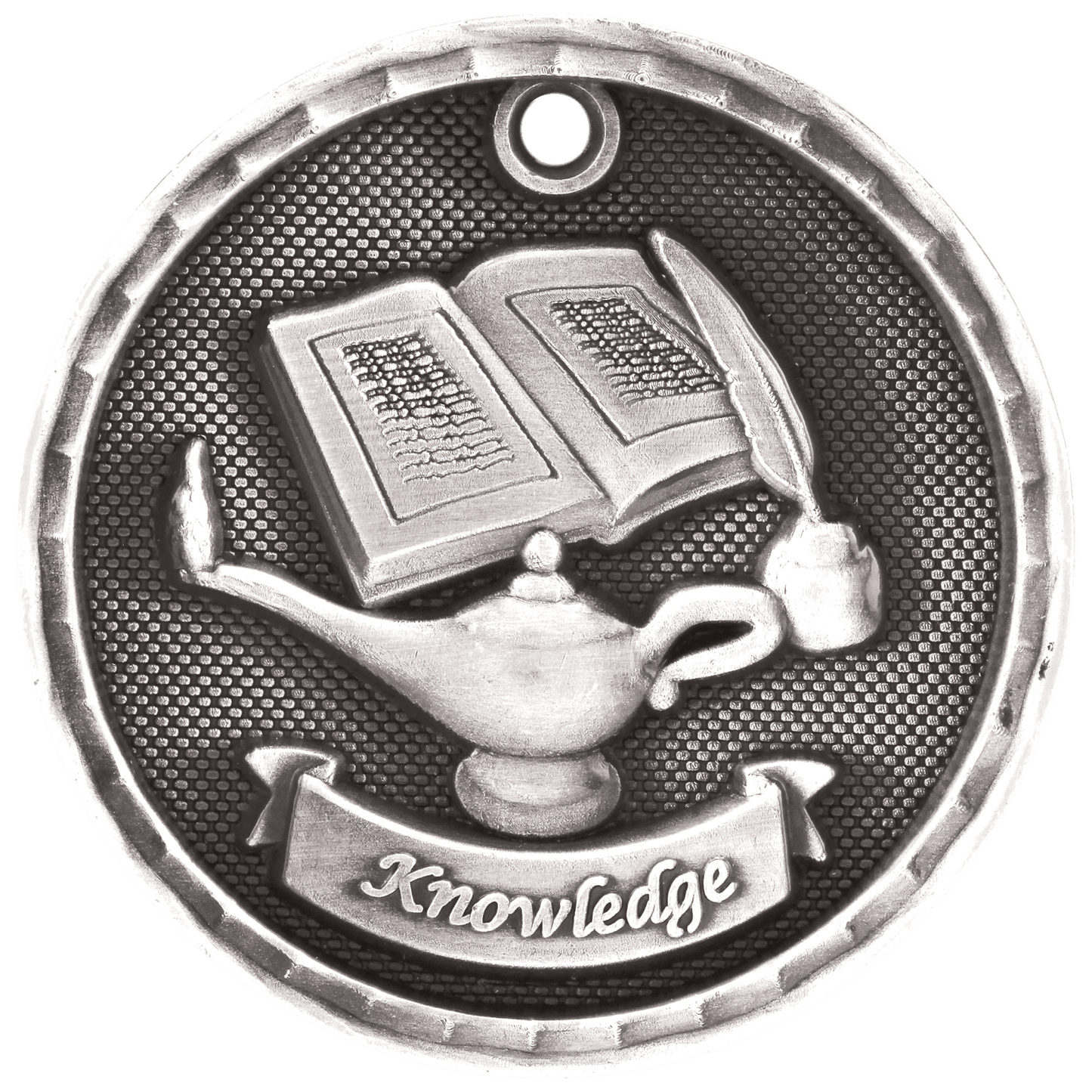 Antique Silver 2" 3D Lamp of Knowledge Medal