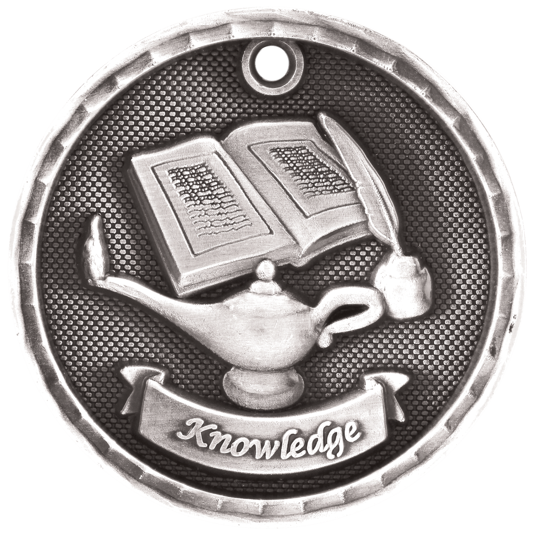 Antique Silver 2" 3D Lamp of Knowledge Medal
