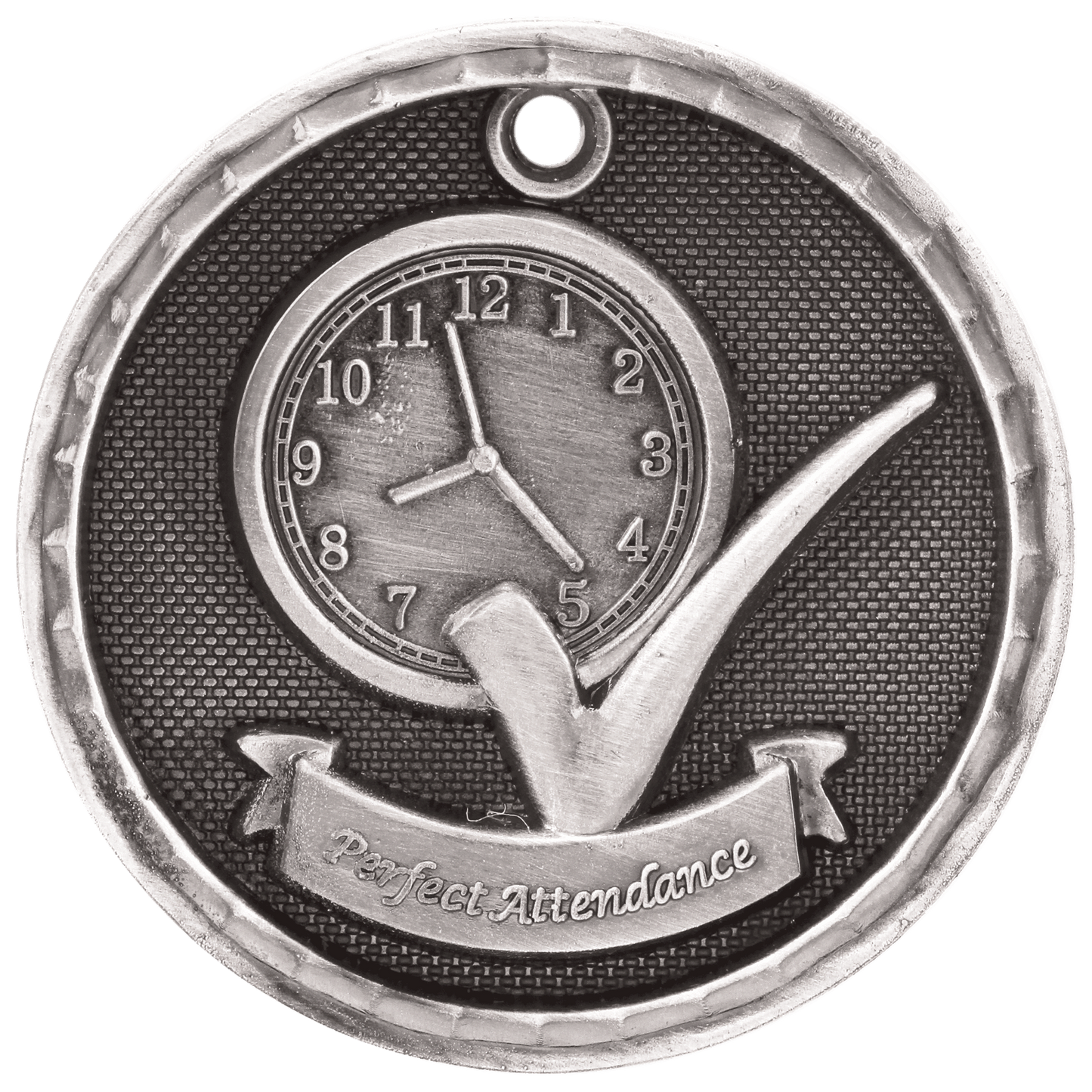 Antique Silver 2" 3D Perfect Attendance Medal