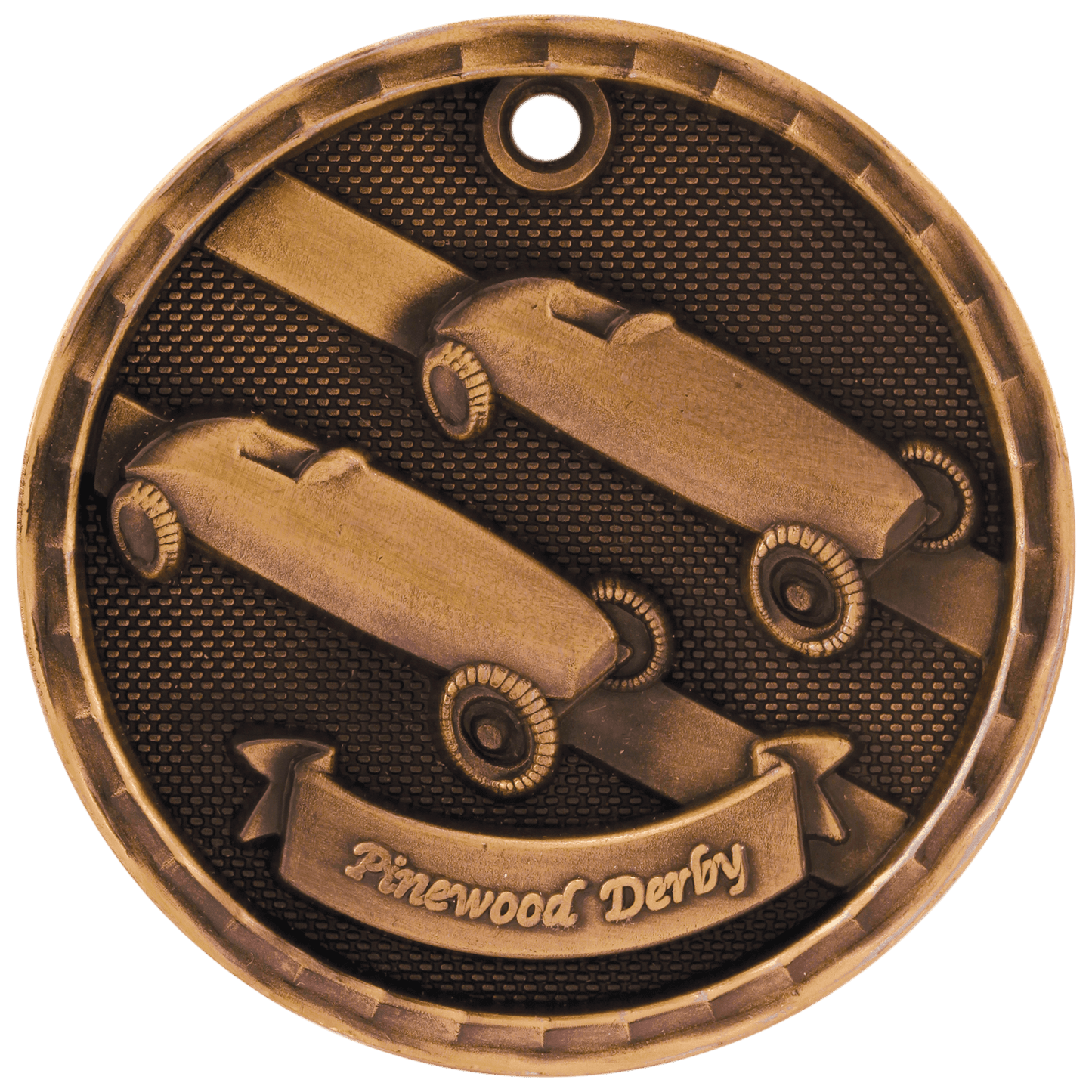 Antique Bronze 2" 3D Pinewood Derby Medal