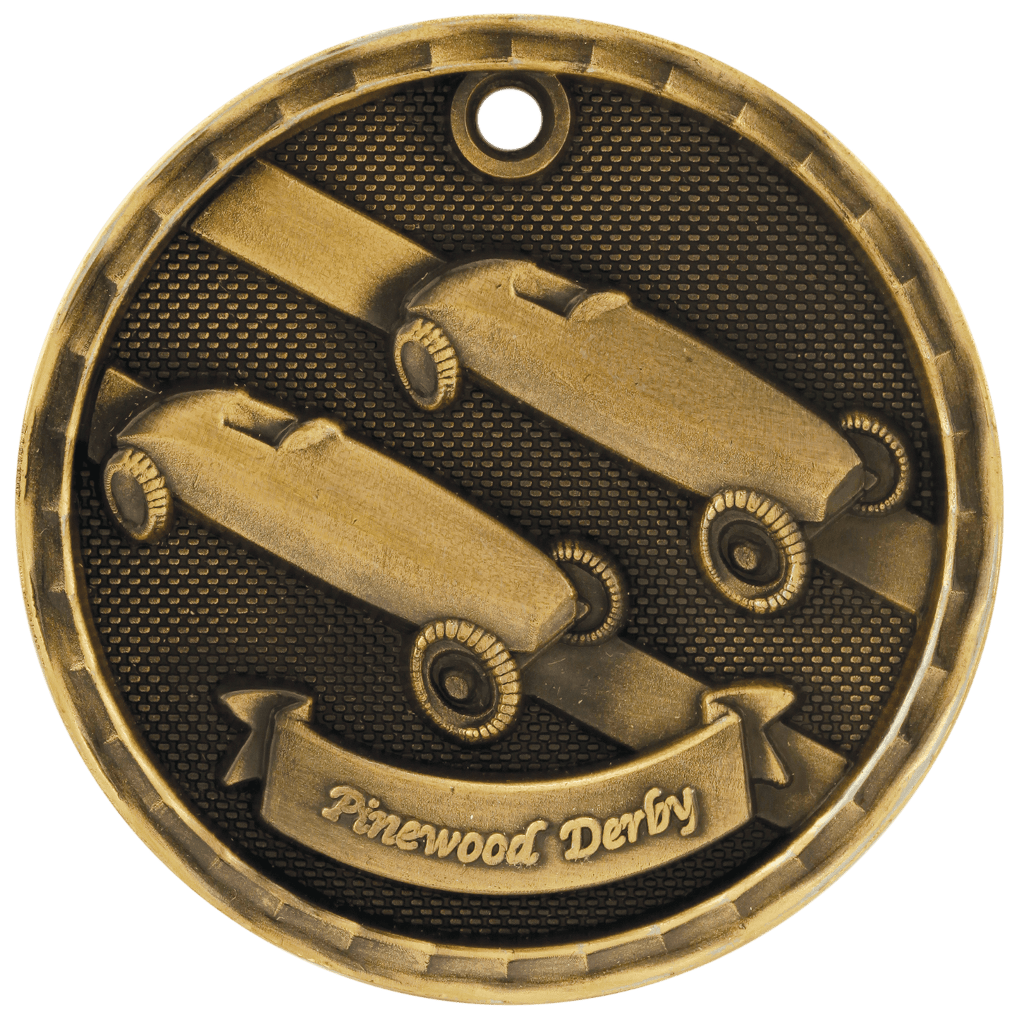 Antique Gold 2" 3D Pinewood Derby Medal