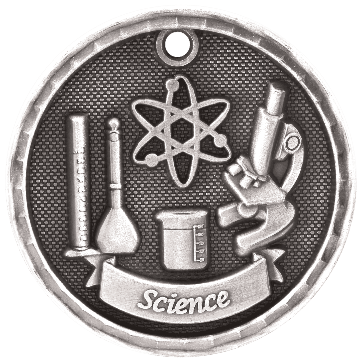 Antique Silver 2" 3D Science Medal