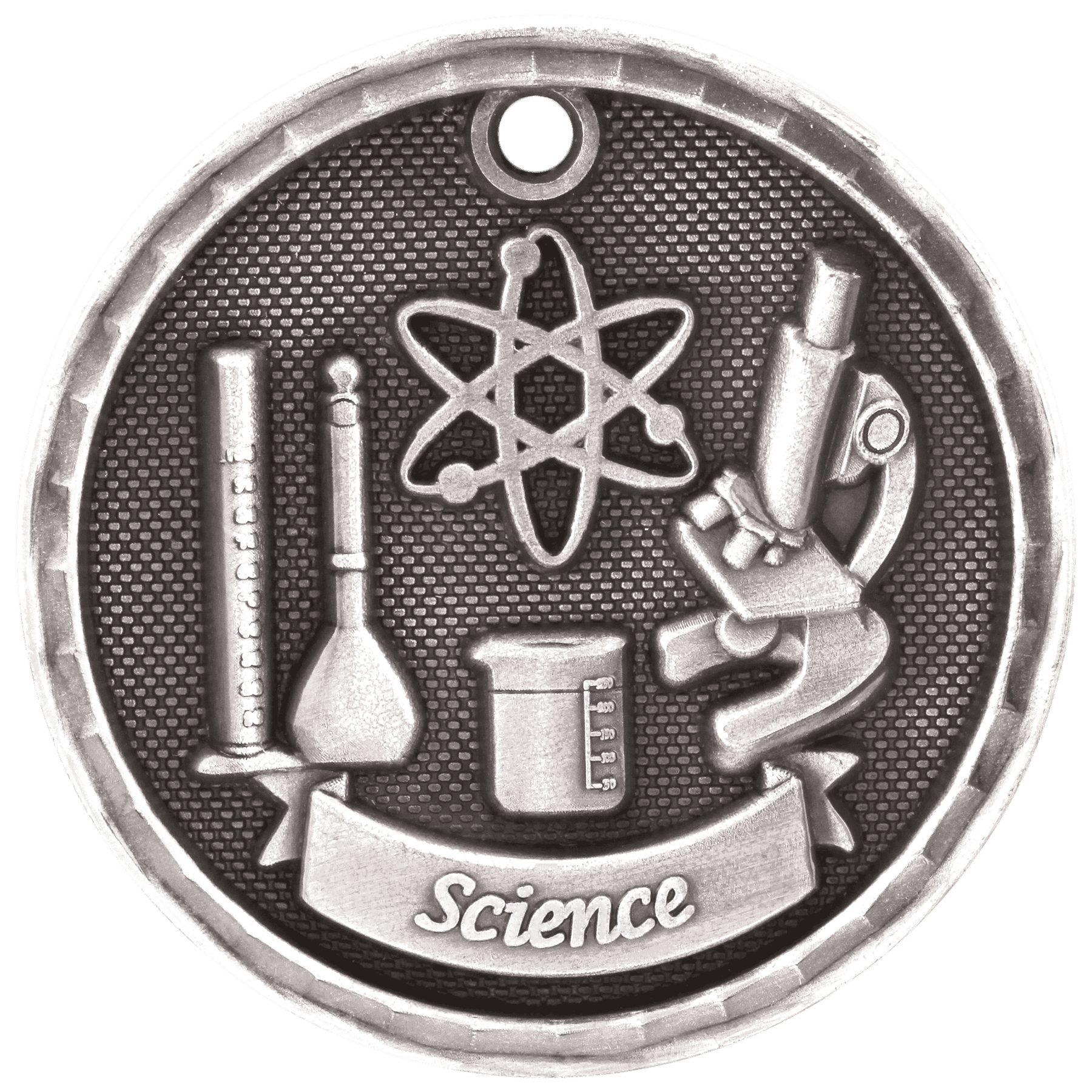 Antique Silver 2" 3D Science Medal