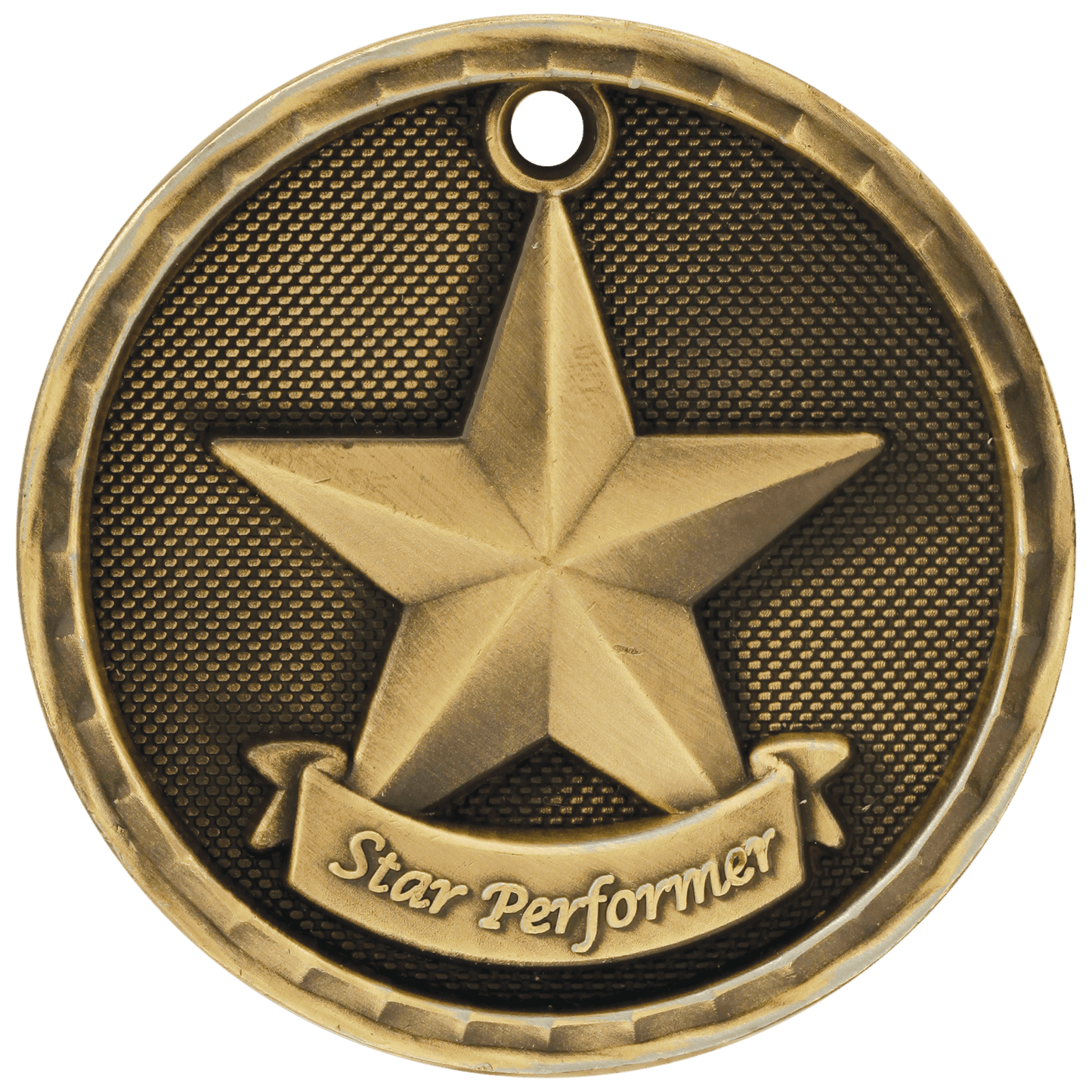 Antique Gold 2" 3D Star Performer Medal