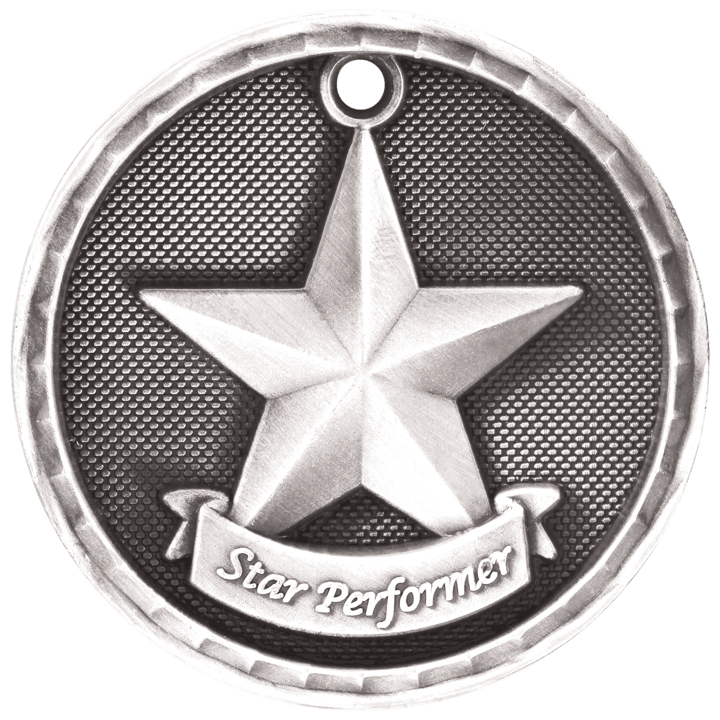 Antique Silver 2" 3D Star Performer Medal