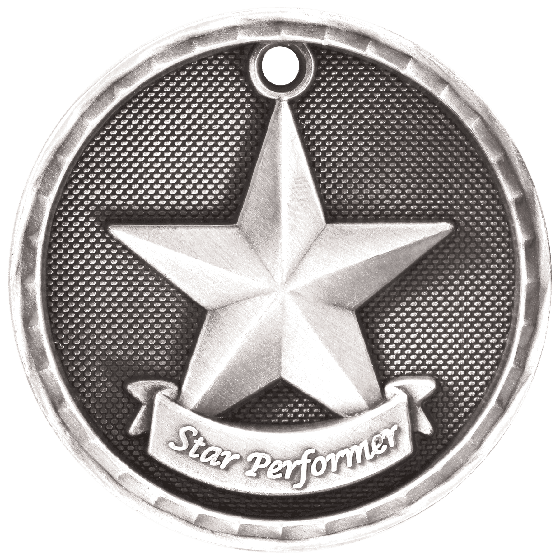 Antique Silver 2" 3D Star Performer Medal