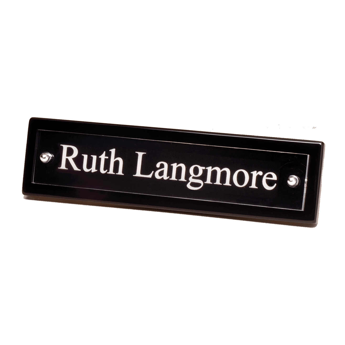 Black Piano Finish Nameplate with Acrylic Engraving Plate, Two Silver 9 1/4" x 2 1/8" Posts