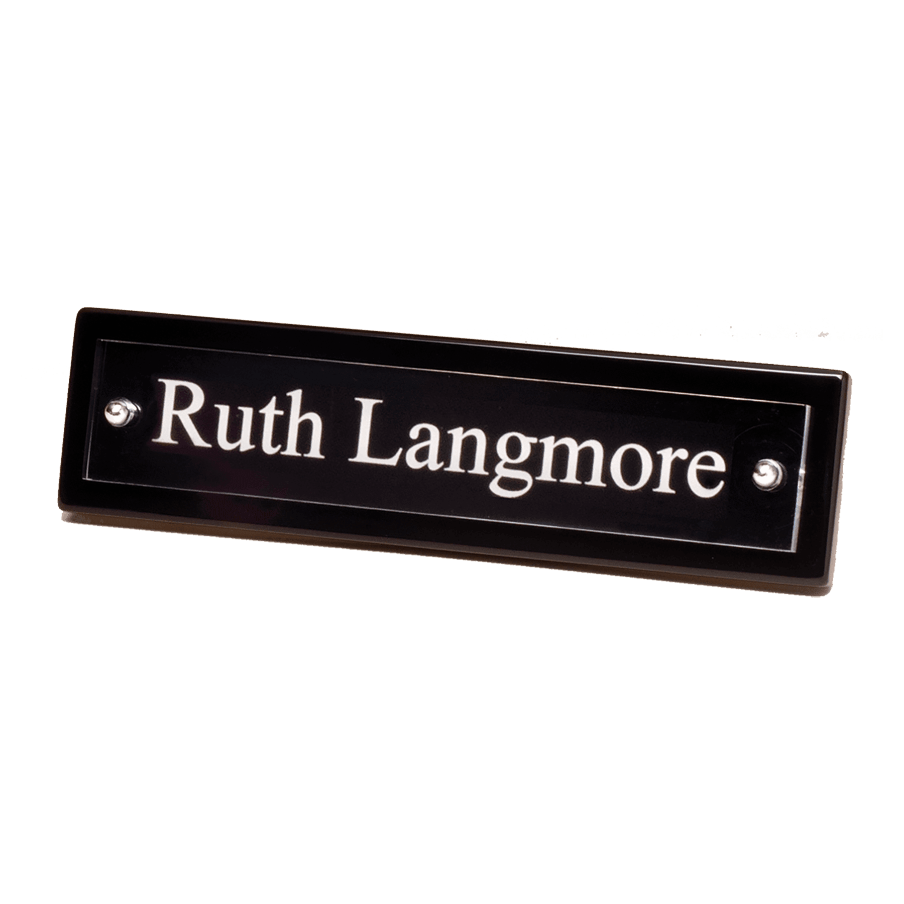 Black Piano Finish Nameplate with Acrylic Engraving Plate, Two Silver 9 1/4" x 2 1/8" Posts