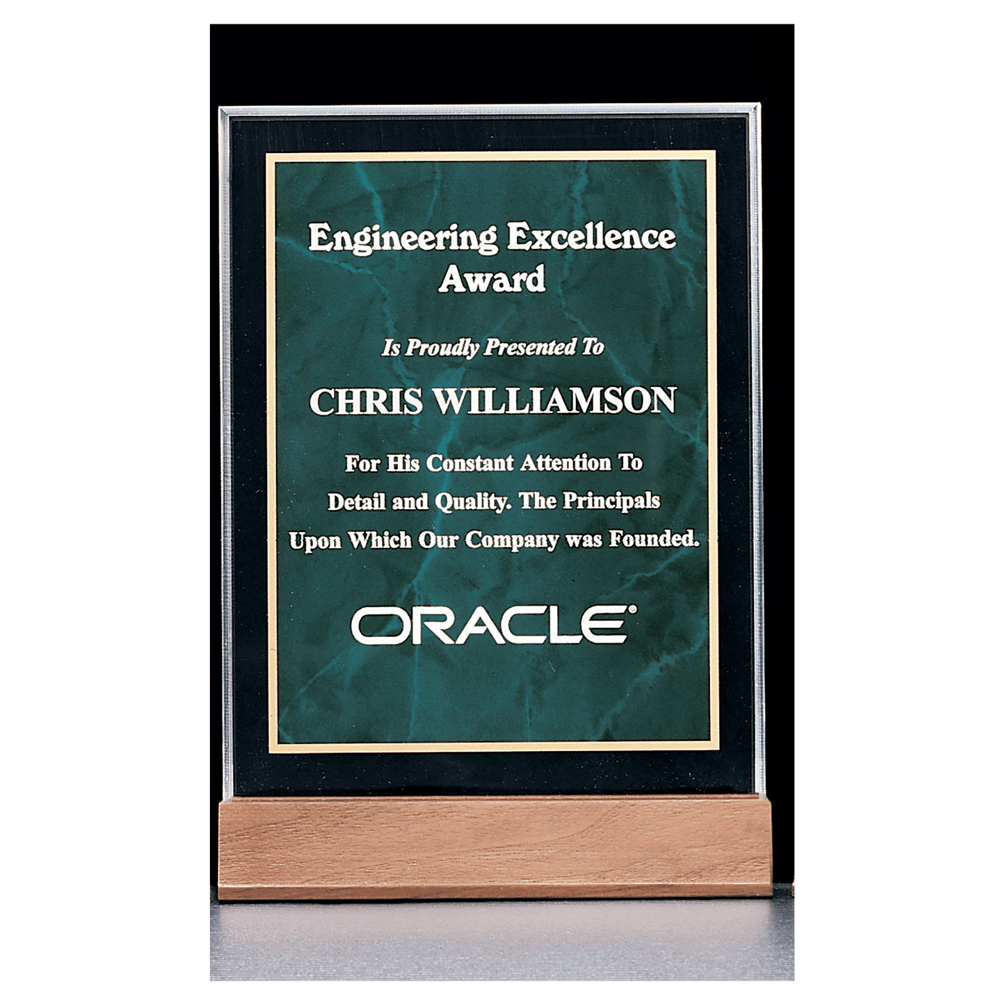 Emerald Marble Acrylic Award with American Walnut 6" x 8 5/8" Base